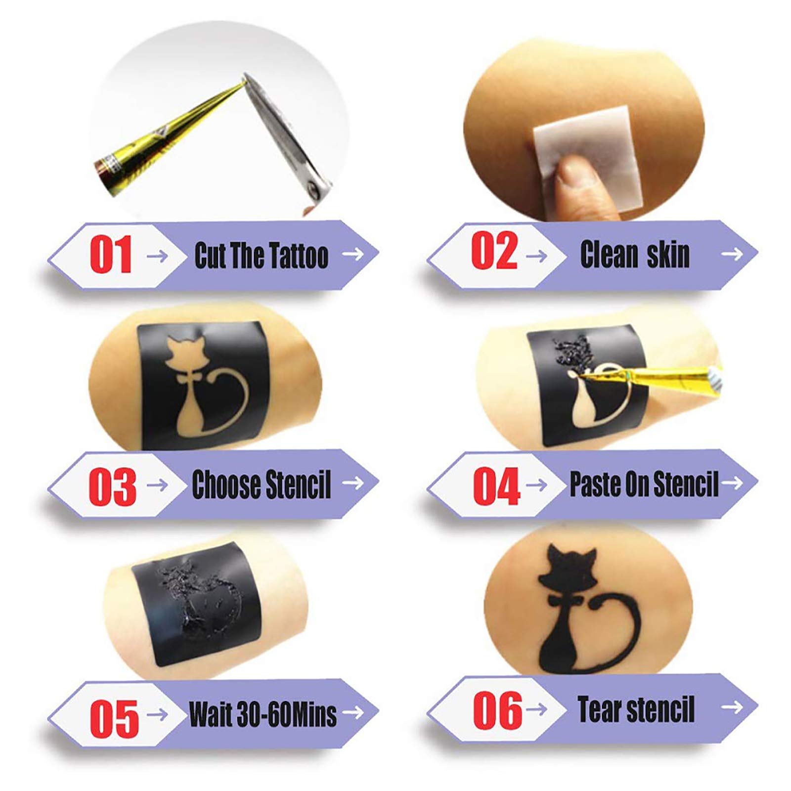 Temporary Tattoos Kit - 4Pcs Semi-Permanent Tattoo Paste Cones, DIY Body Art for Women, Men & Kids | Includes 3 Colors, 20Pcs Adhesive Stencils, 1 Bottle & 4 Nozzles | Perfect for Summer Parties, Festivals & Creative Play
