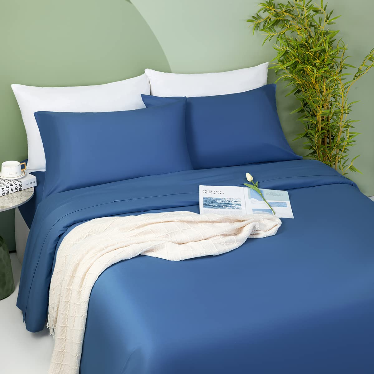 100% Bamboo Cooling Bed Sheets - Super Soft Breathable Luxury Bamboo Sheets with 16