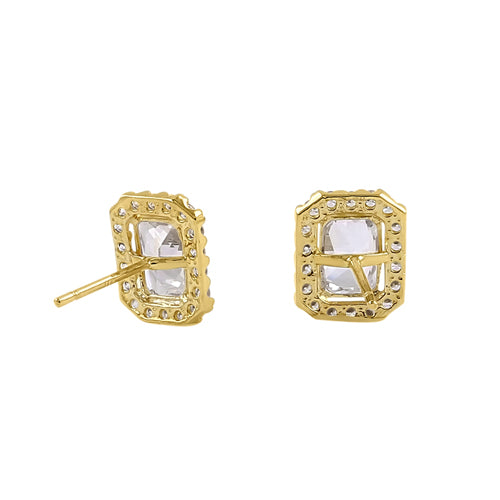 14K Yellow Gold Radiant Halo CZ Stud Earrings for Women - Sparkling Cubic Zirconia Jewelry Gift for Anniversary, Birthday & Special Occasions
