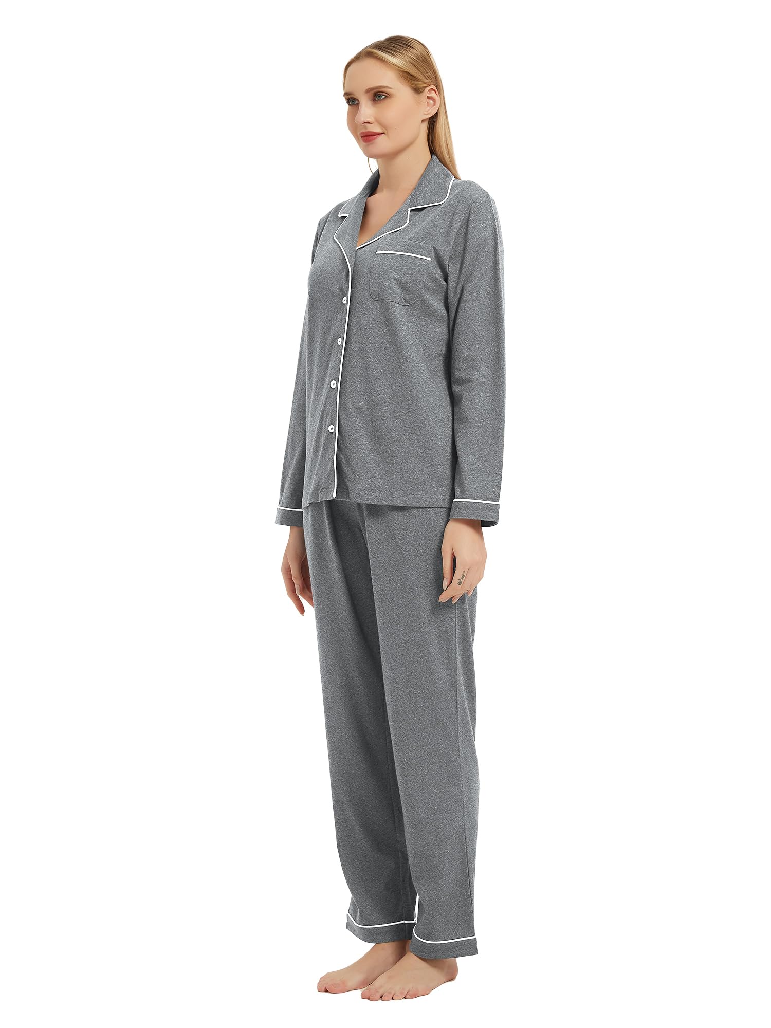 Soft Cotton Pajama Set for Women - Long Sleeve Sleepwear & Lounge Outfit for Home Comfort