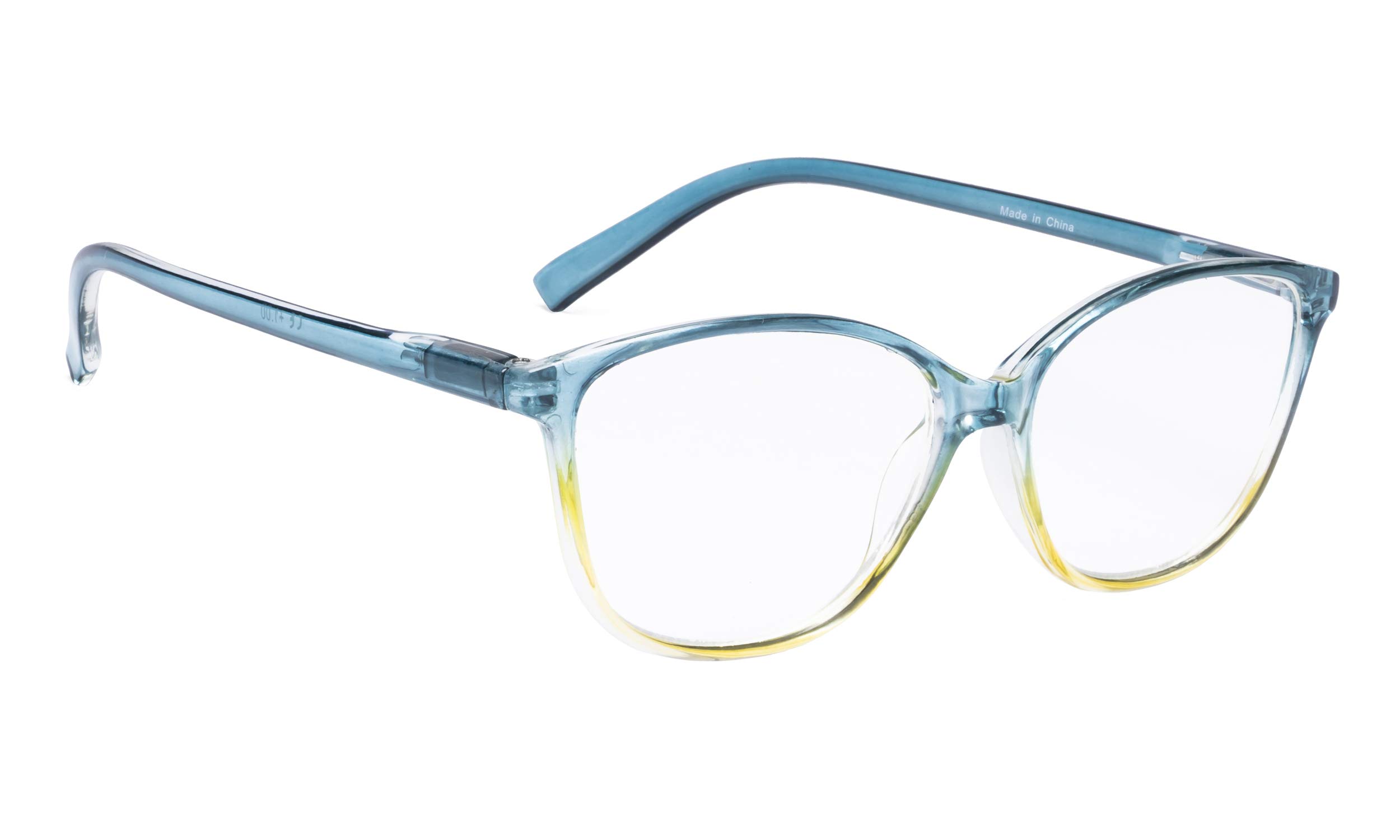 BLUELESS Large Cateye Reading Glasses for Women +3.00 Strength - Light Blue Frame - Fashionable Readers for Book Lovers & Computer Use