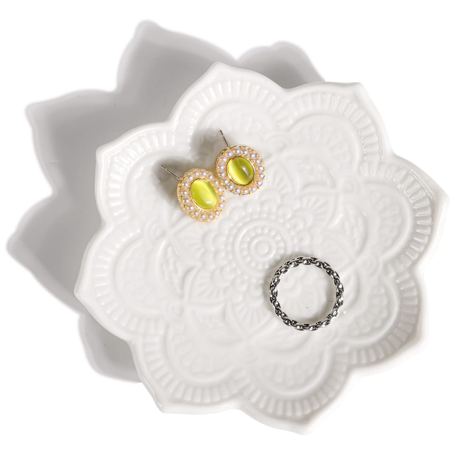 Boho Ring Dish - White Mandala Jewelry Holder for Women | Wedding & Bridal Shower Gift