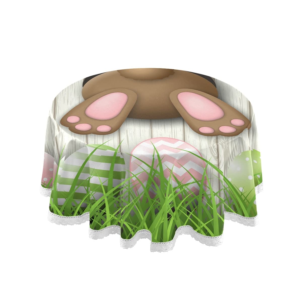 60 Inch Round Spill Proof Washable Polyester Tablecloth - Easter Rabbit & Eggs Print Lace Decor Kitchen Dining Table Cover for Farmhouse, Party, Wedding, Outdoor Picnic & Camping | Waterproof & Stain Resistant for Daily Use, Holiday Gatherings and Special Events