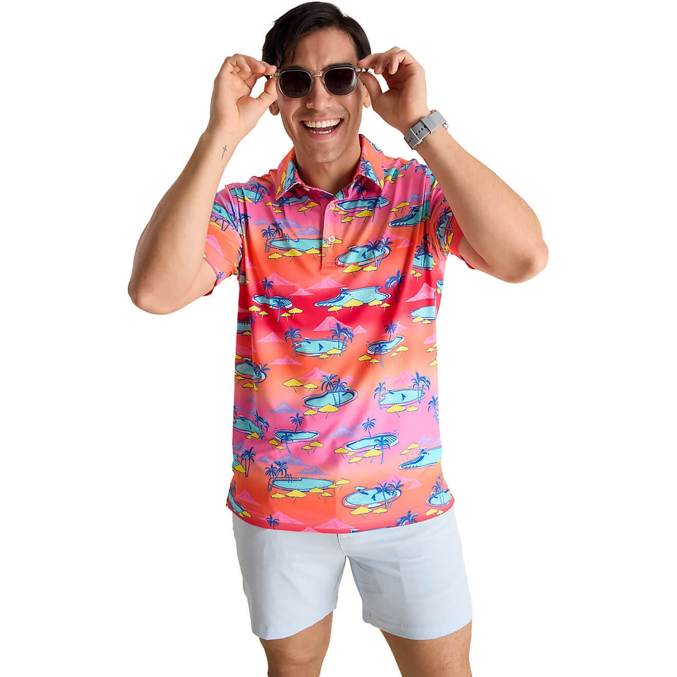 Chubbies Men's Performance Polo Shirt - Moisture Wicking, Breathable, UPF 50+ Sun Protection - Bright Pink for Golf, Tennis & Casual Wear