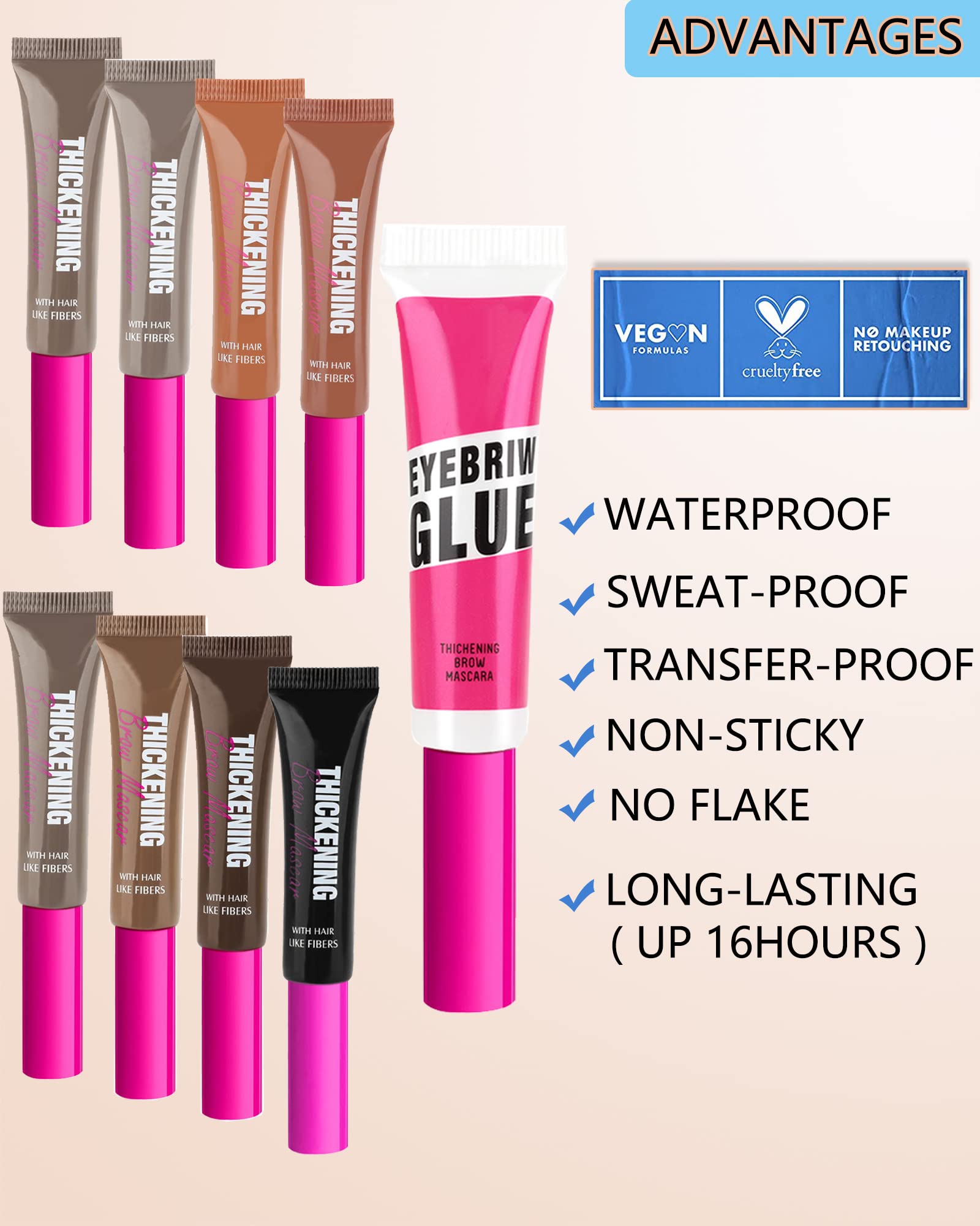 Espresso Brow Gel Kit - Tinted Thickening Eyebrow Mascara & Clear Setting Brow Glue for Natural Looking Brows | Long Lasting Brow Lift & Sculpt | Light, Medium & Dark Brown Shades with Dual-Ended Applicator | Perfect for Everyday Makeup & Special Occasions