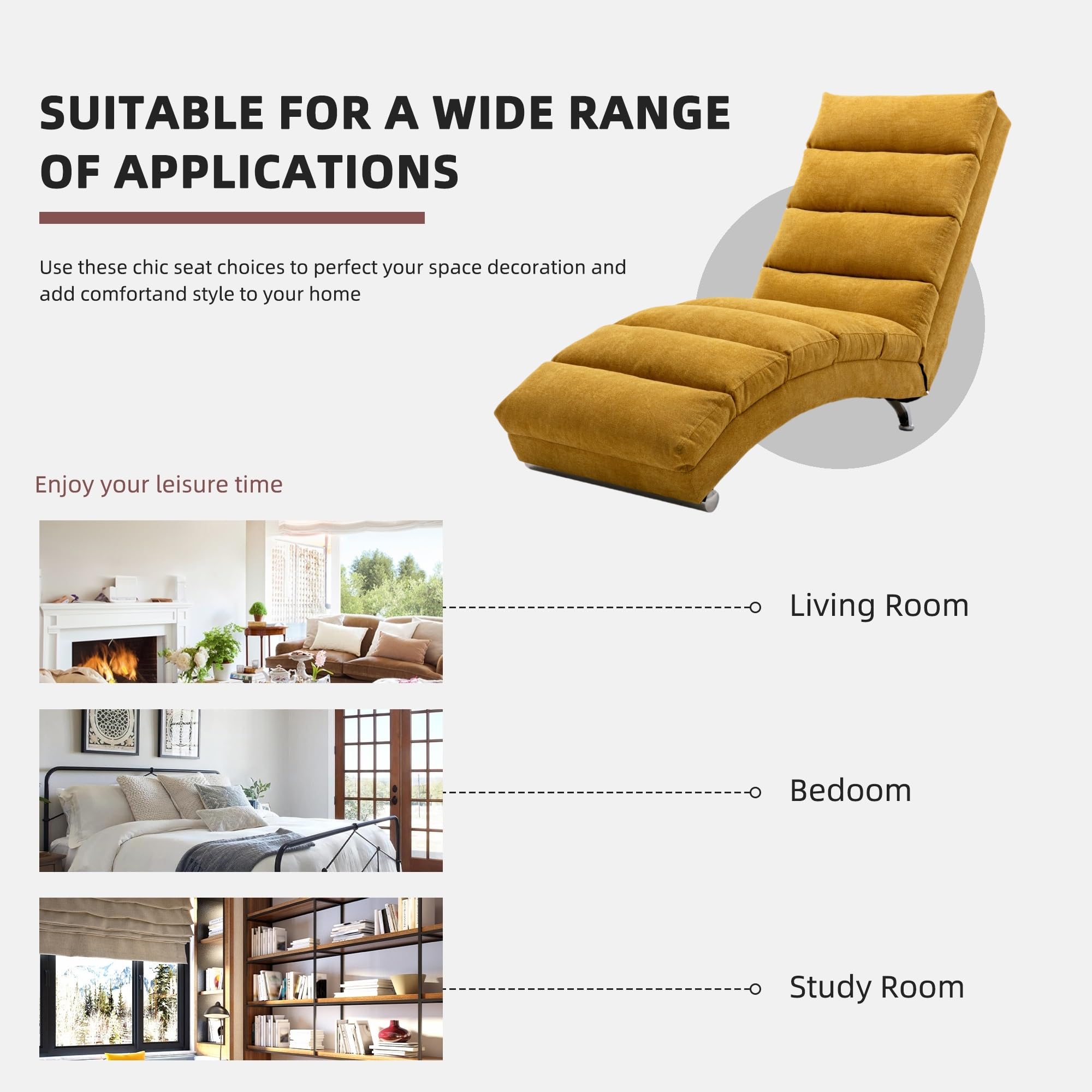 Premium Linen Chaise Lounge Chair with Electric Massage & Recliner - Modern Upholstered Sleeper Sofa for Bedroom, Living Room & Office - Yellow | Perfect for Relaxation, Napping & Home Decor