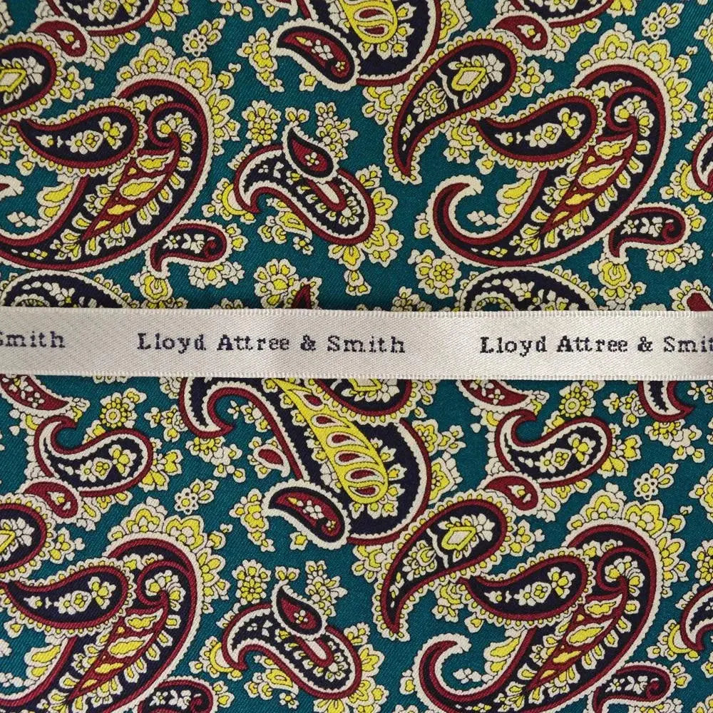 L A Smith Teal Printed Paisley Silk Scarf - Elegant Fashion Accessory for Women, Perfect for Parties, Weddings and Everyday Wear