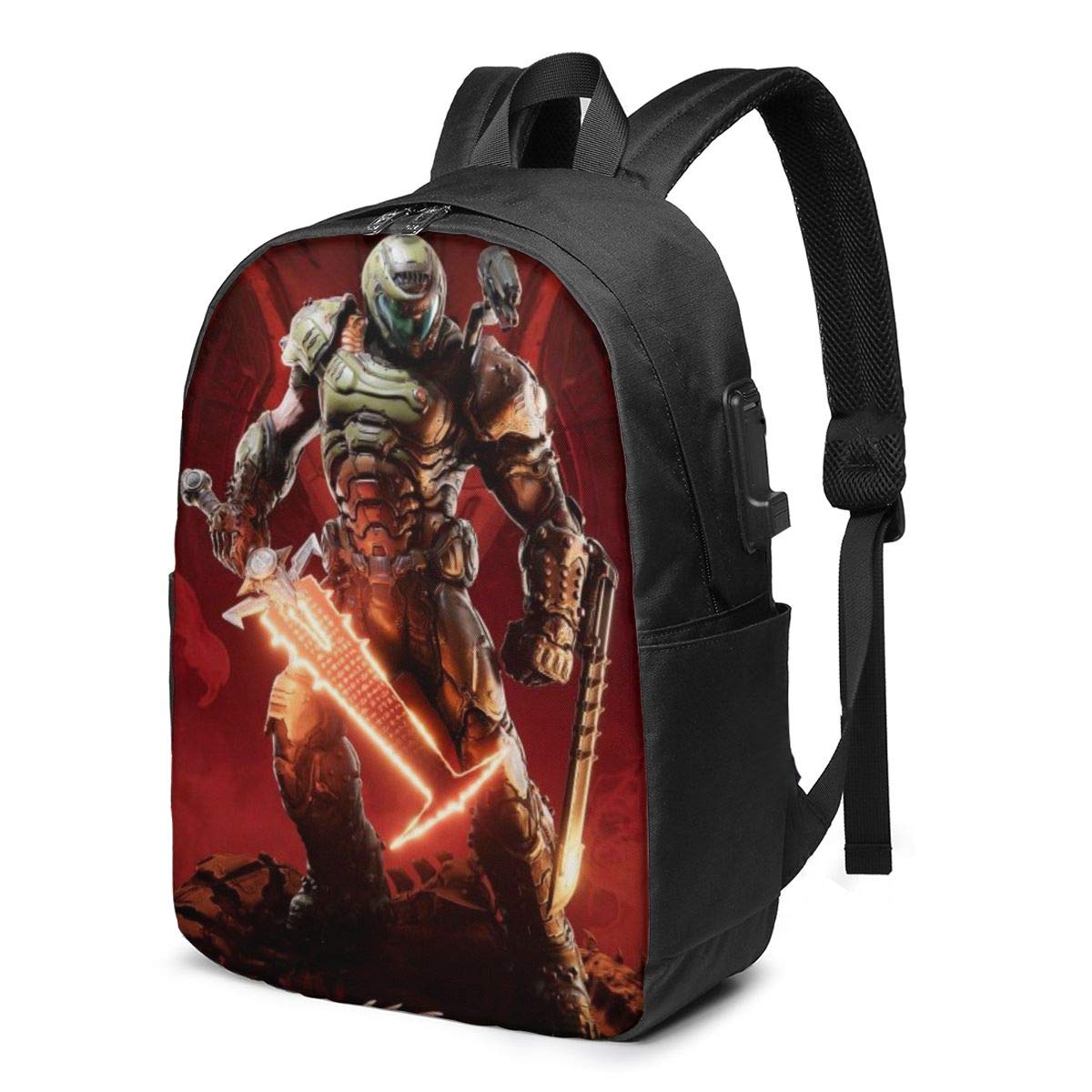 Doom Eternal USB Gaming Backpack 17 Inch - Durable Waterproof Laptop Backpack with USB Charging Port for Men & Women - Perfect for School, College, Travel & Work - Great for Gamers, Students & Professionals