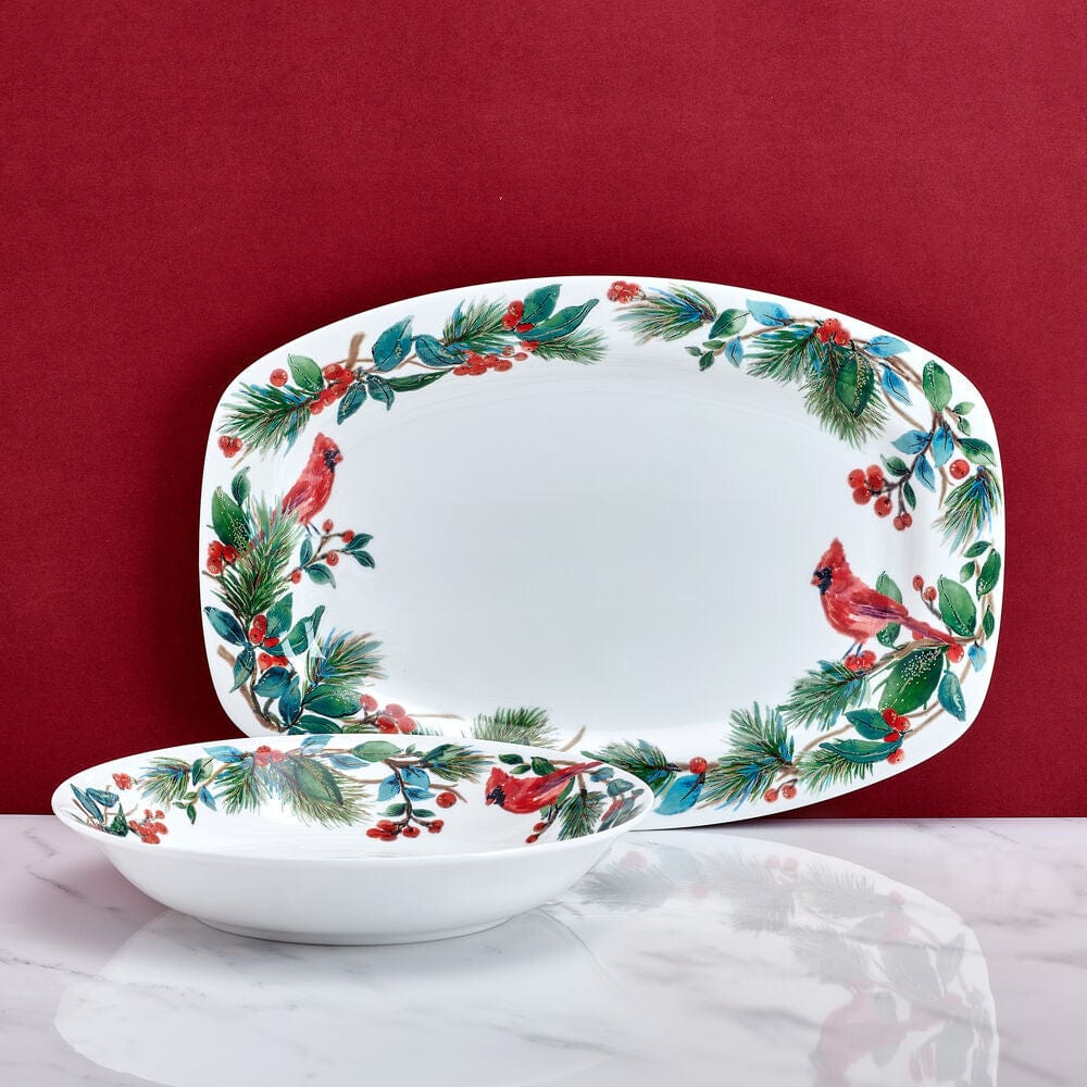 Winter Cardinal Serving Bowl - Elegant Holiday Dinnerware for Christmas & Thanksgiving Entertaining - Perfect for Soups, Salads & Side Dishes