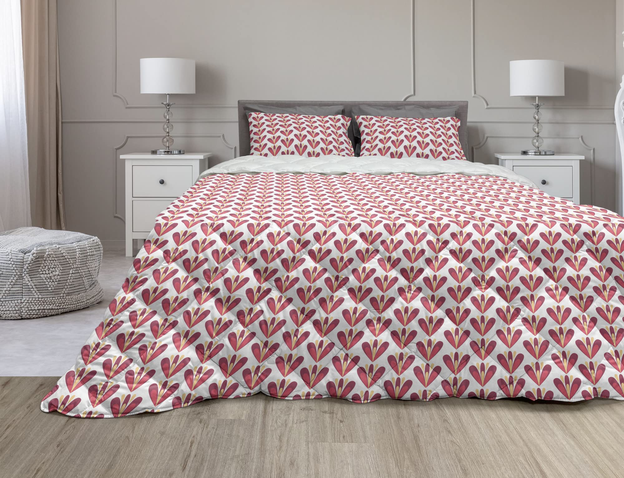 Ambesonne Floral Comforter Set with Sham - King Size Butterfly Flowers Duvet Cover, 3-Piece Microfiber Bedding Set in Dried Rose Dark Coral | Perfect for Master Bedroom, Guest Room & Bohemian Home Decor