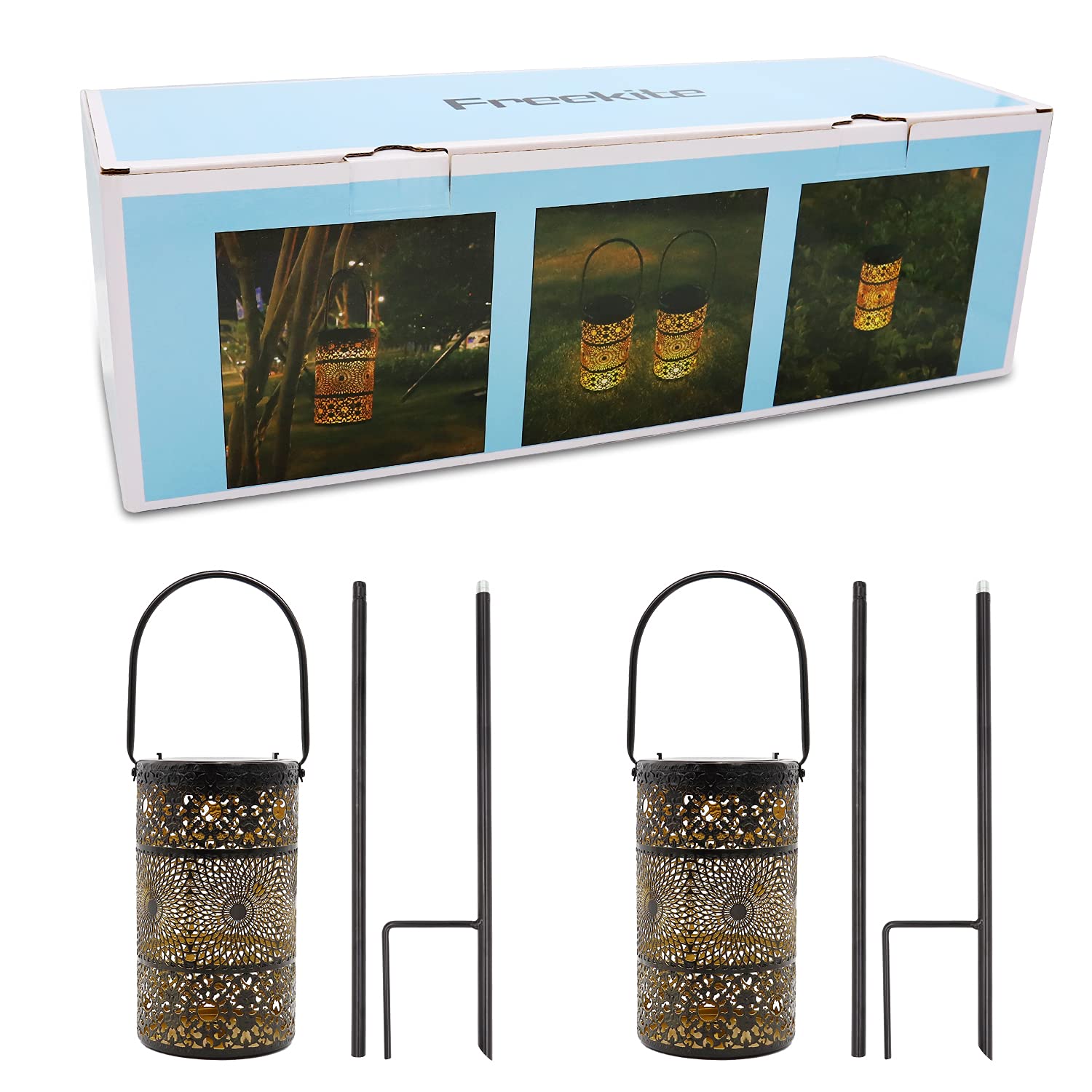 2 Pack Solar Lanterns Outdoor - Waterproof IP65 Warm White Metal Garden Lights with Ground Stakes | Solar Hanging Lights for Patio, Balcony, Pathway & Yard Decoration | Perfect for Evening BBQs, Garden Parties & Outdoor Entertaining