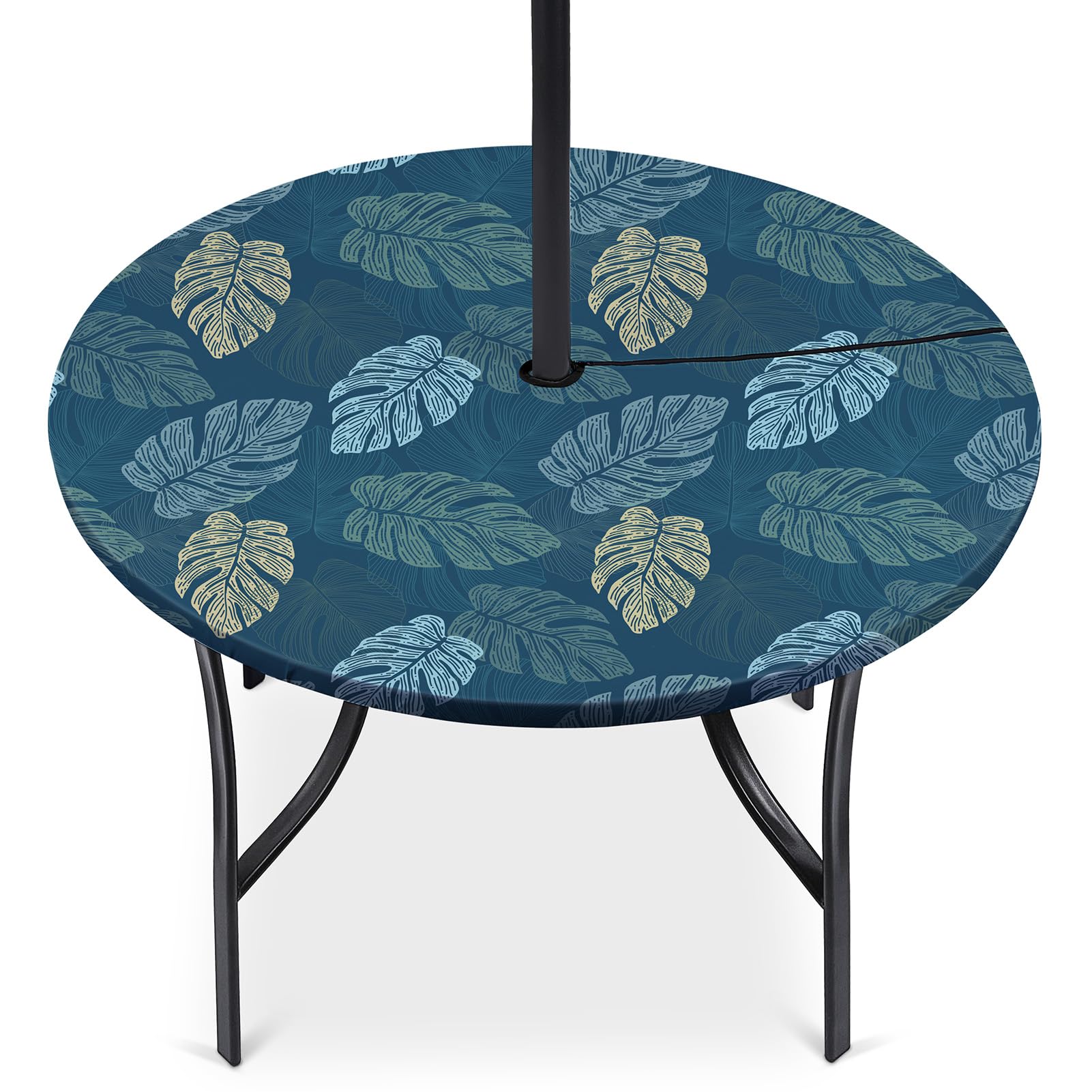 Waterproof Elastic Fitted Round Tablecloth with Umbrella Hole - Outdoor & Indoor Durable Table Cover for Camping, Picnics, Patio Dining, and Backyard Parties