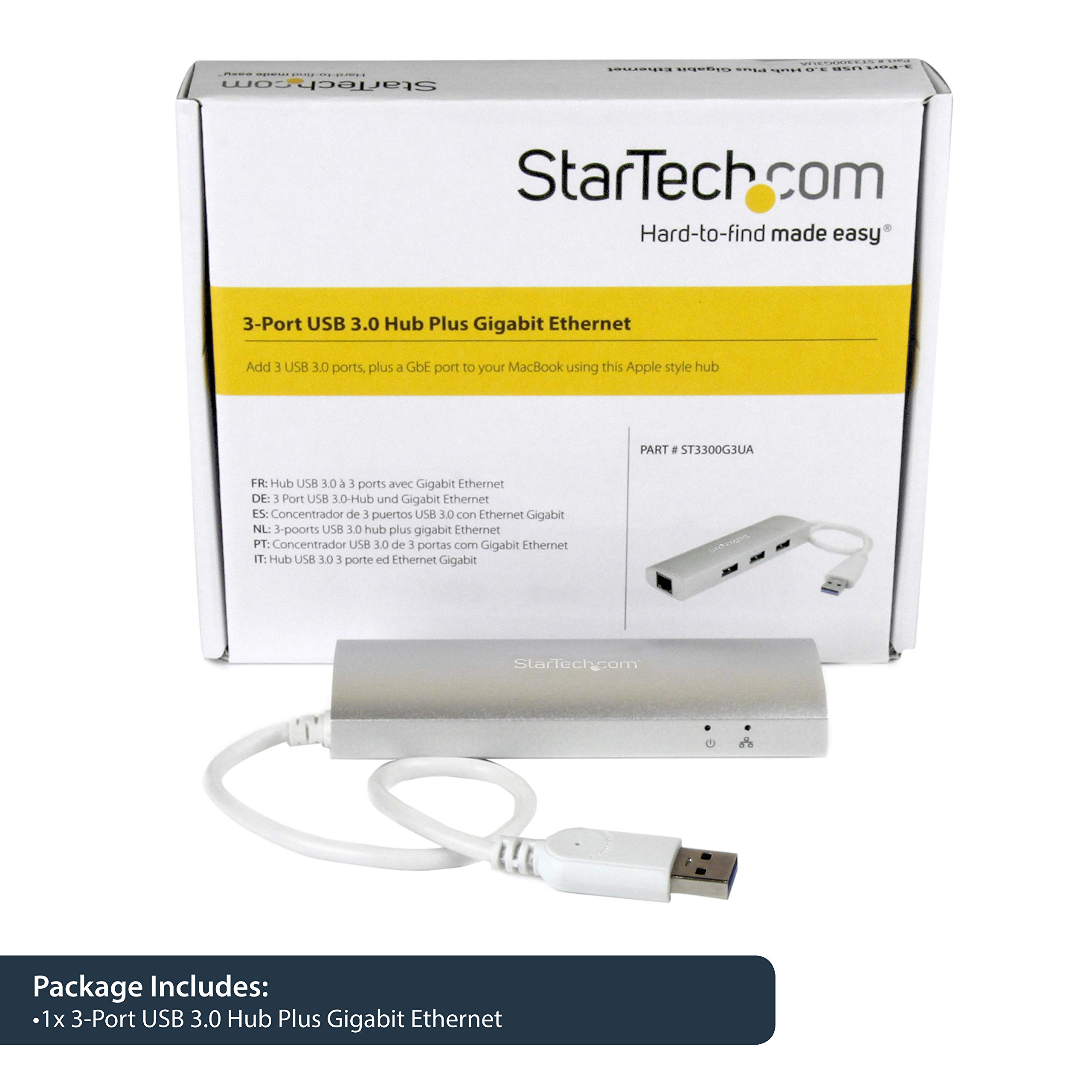 StarTech.com 3-Port USB Hub with Gigabit Ethernet - USB 3.2 5Gbps Adapter for Laptop, Desktop & Mac - Portable Bus-Powered USB-A Hub for Home Office, Travel & Gaming Accessories