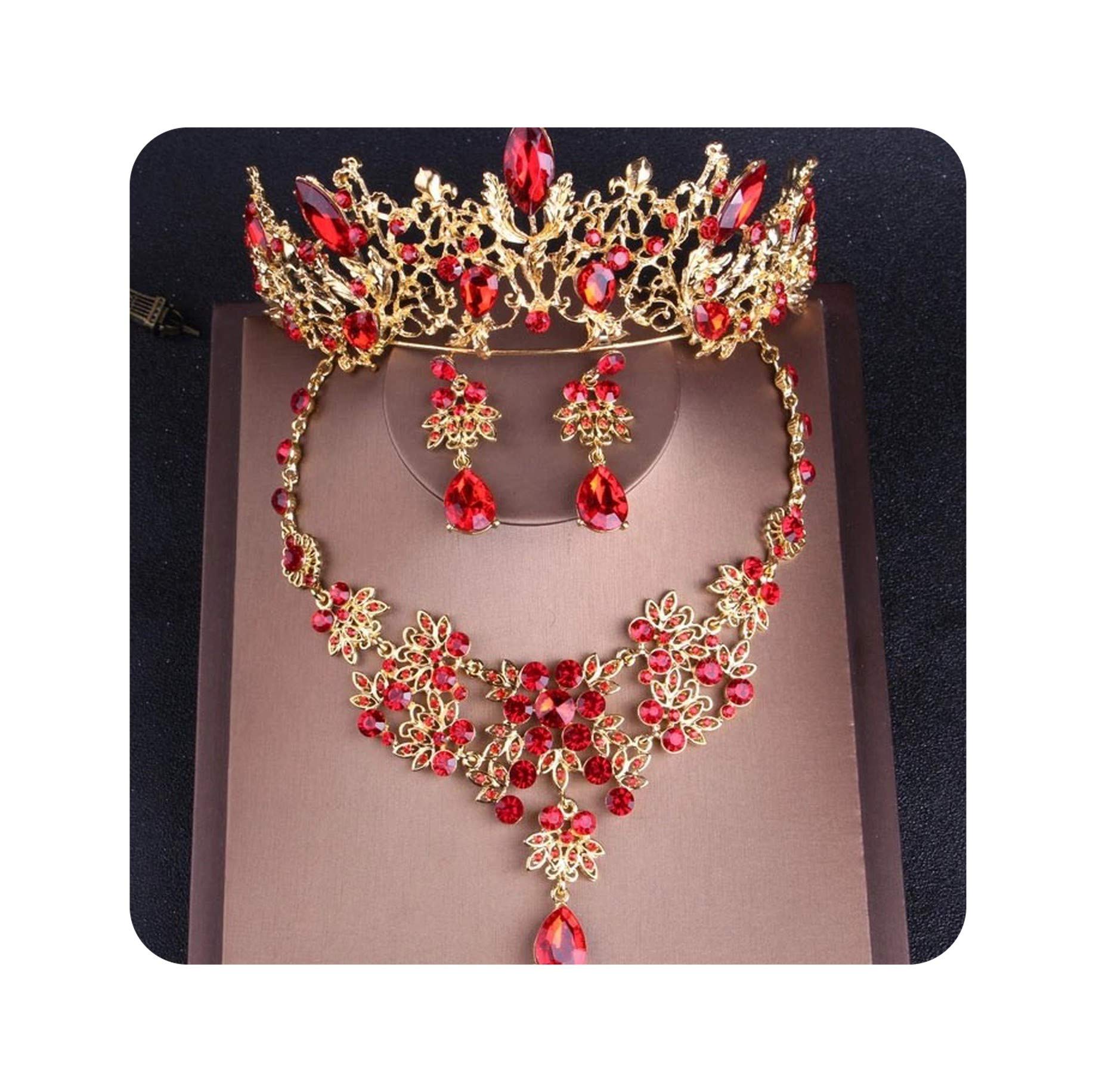 Vintage Bridal Jewelry Set - Gold Crystal Tiara, Choker, Earrings for Wedding