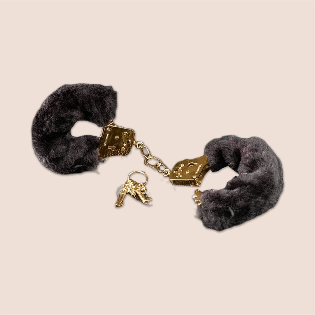 Fetish Fantasy Gold Deluxe Furry Handcuffs - Soft Restraints for Couples Play, BDSM Accessories for Sensual Bondage & Bedroom Fun