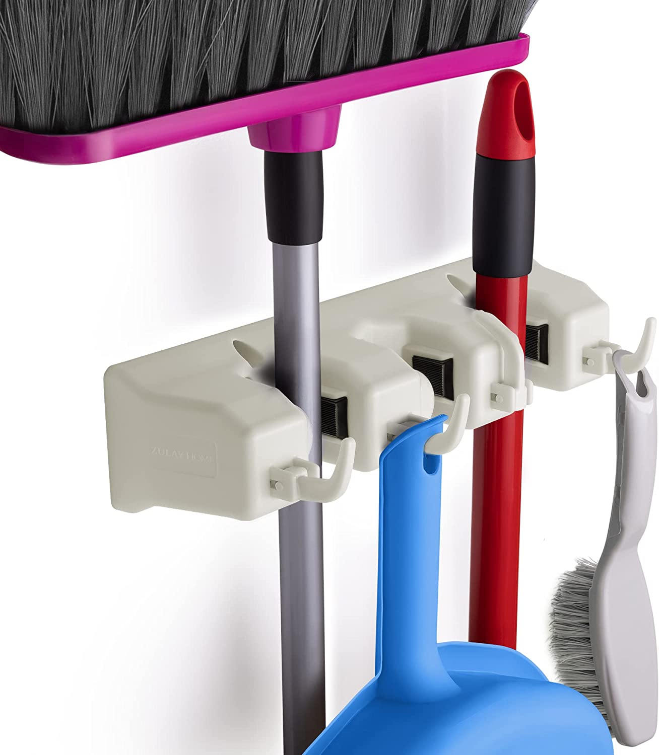 3-Slot Wall Mounted Organizer Utility Rack - Heavy Duty Mop Holder & Broom Hanger for Garage, Kitchen, Bathroom Storage - Space Saving Cleaning Tool Organizer for Home Organization