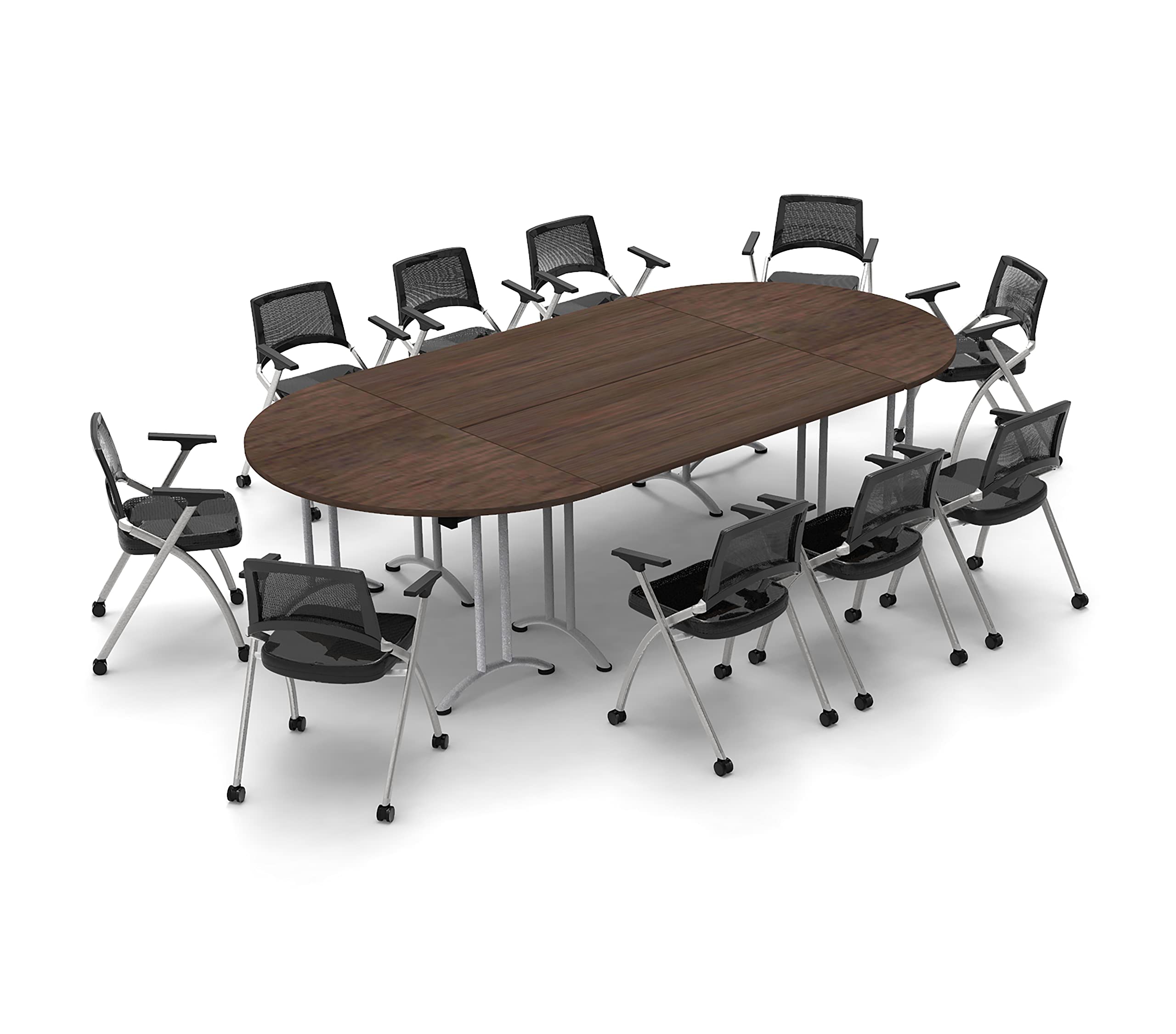 10-Person Folding Conference Table with Chairs - 14-Piece Set in Java Color - Ideal for Meetings, Seminars & Classrooms - Space-Saving Foldable Design for Easy Storage