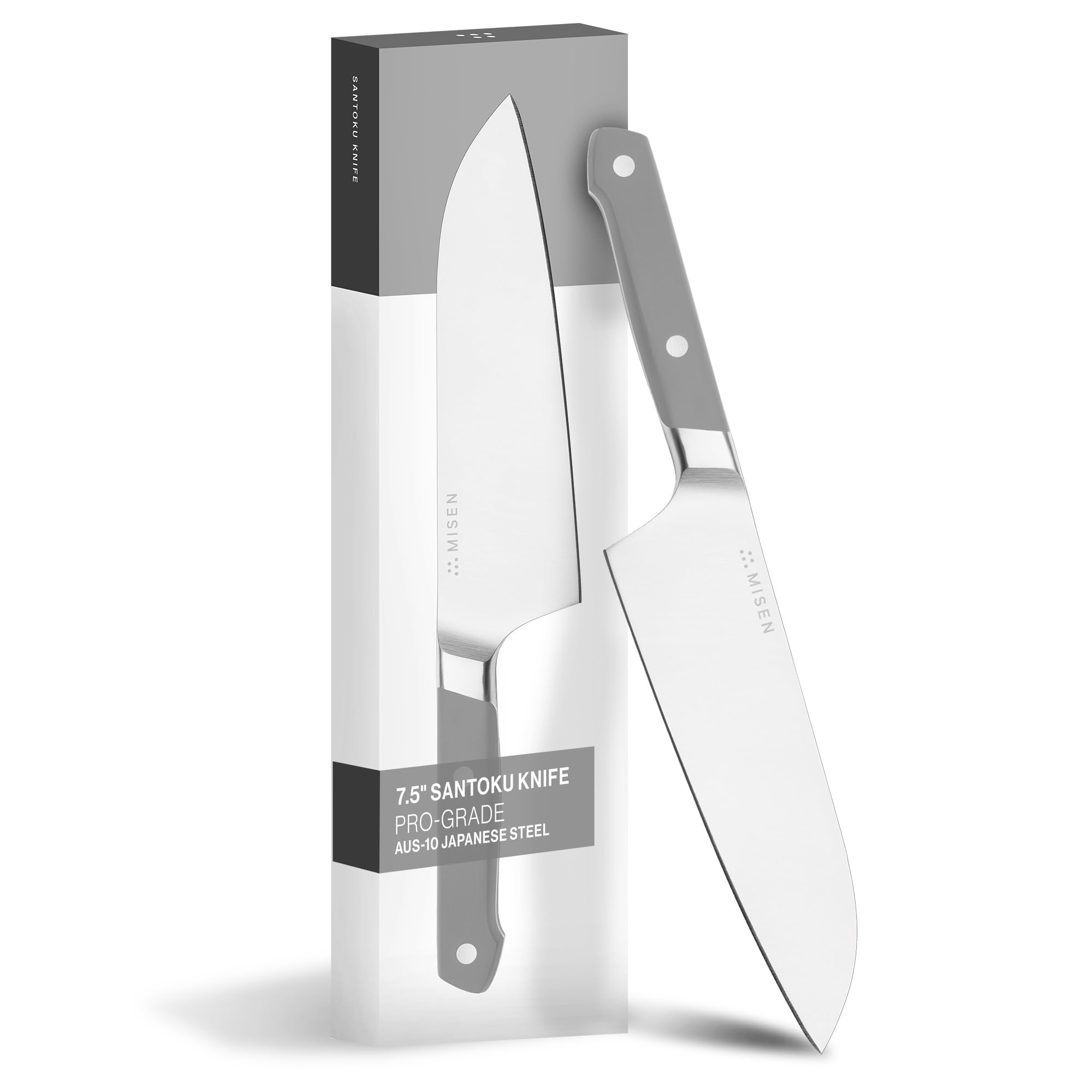 Misen Japanese Santoku Chef Knife 7.5 Inch - High Carbon Stainless Steel Kitchen Knife - Razor Sharp Japanese Style Blade for Cutting, Slicing, Chopping Vegetables, Meat & Fish - Perfect for Home Chefs & Professional Cooking - Gray