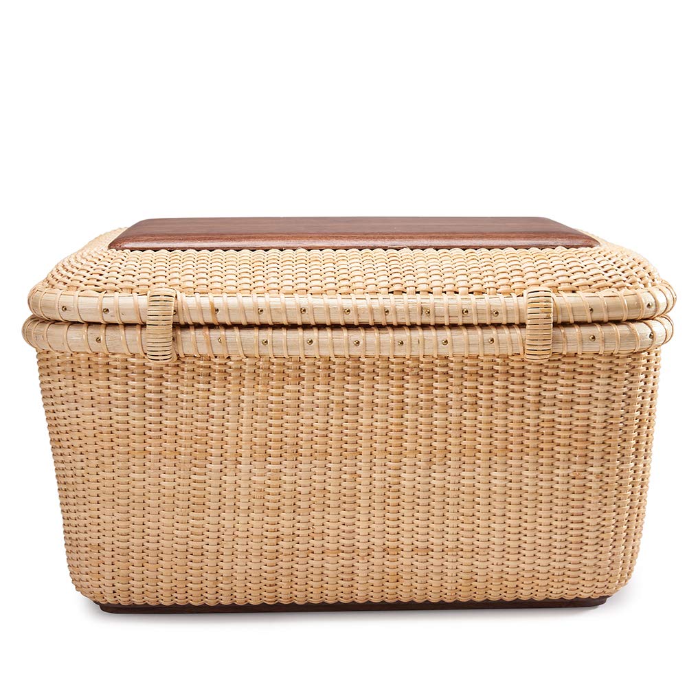 Handwoven Rattan Storage Basket Set with Lid - Rectangular Nantucket Baskets for Shelves & Home Organization | Perfect for Bedroom, Bathroom & Living Room Storage