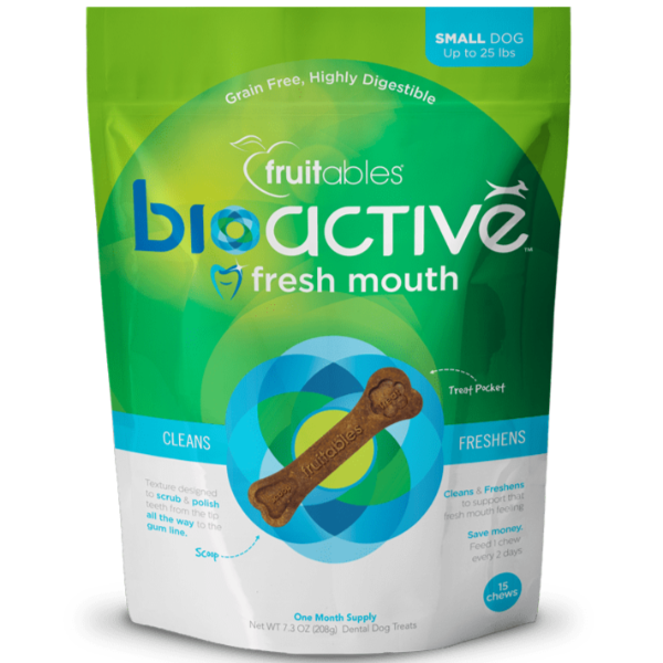 Fruitables Bioactive Fresh Mouth Dental Chews for Dogs - Natural Dog Breath Freshener & Teeth Cleaner - Vet Recommended Dental Treats for Small, Medium & Large Breeds - Perfect for Daily Oral Care & Fresh Breath