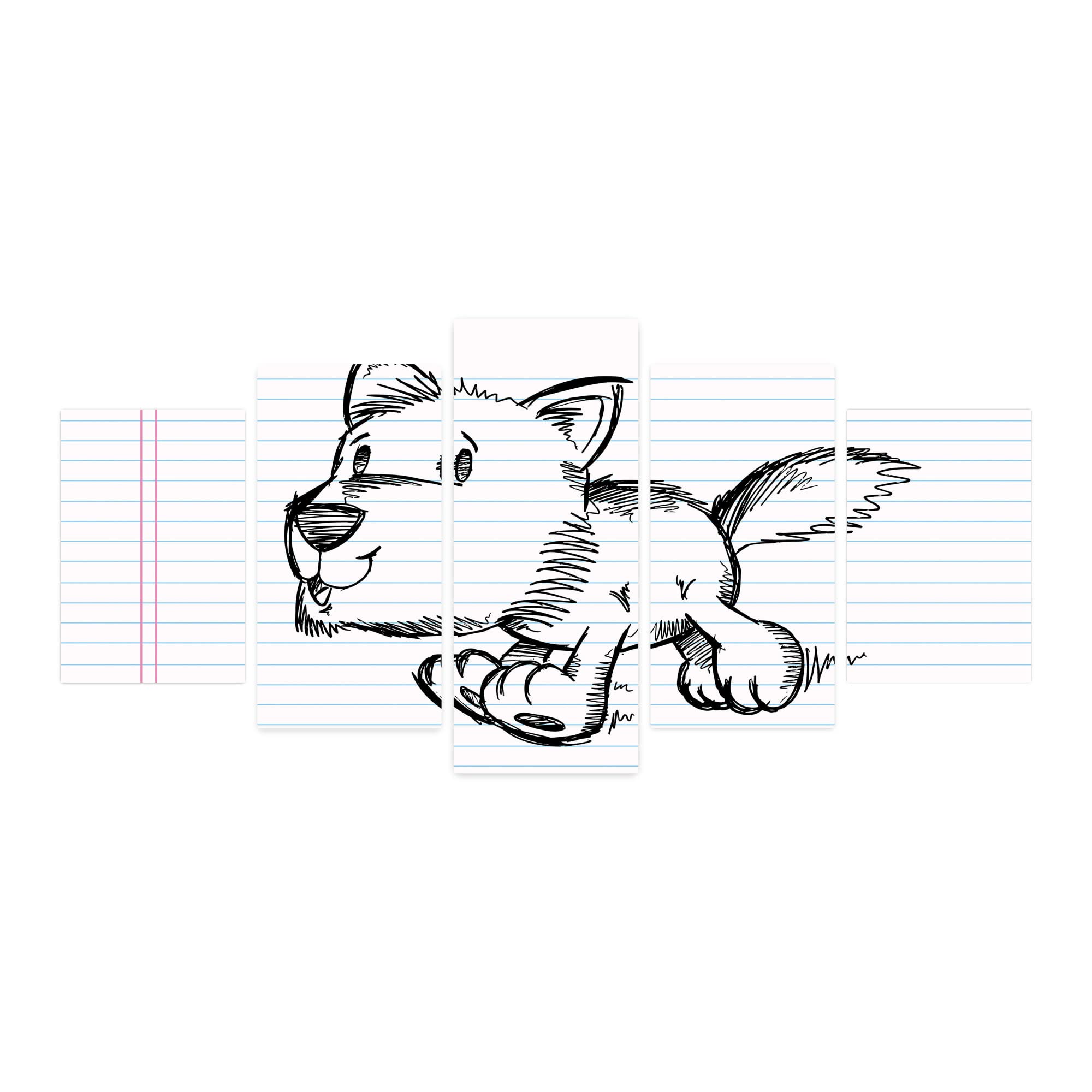 Ambesonne Cartoon 5-Panel Acrylic Glass Wall Art - Running Puppy Dog Scribble Art on Notebook Page Design - Modern Home Decor for Living Room, Bedroom, Dorm - 60