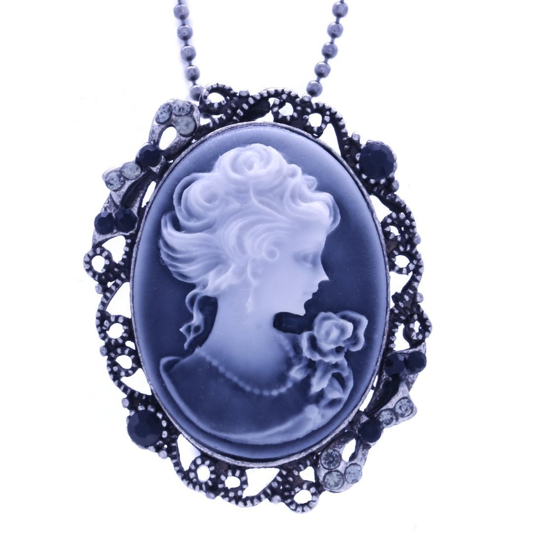 Vintage Light Gray Cameo Pendant Necklace - Elegant Brooch Pin Charm Jewelry for Women, Gift for Mom, Bridal Party, Victorian Style Accessories | Perfect for Weddings, Anniversaries & Special Occasions