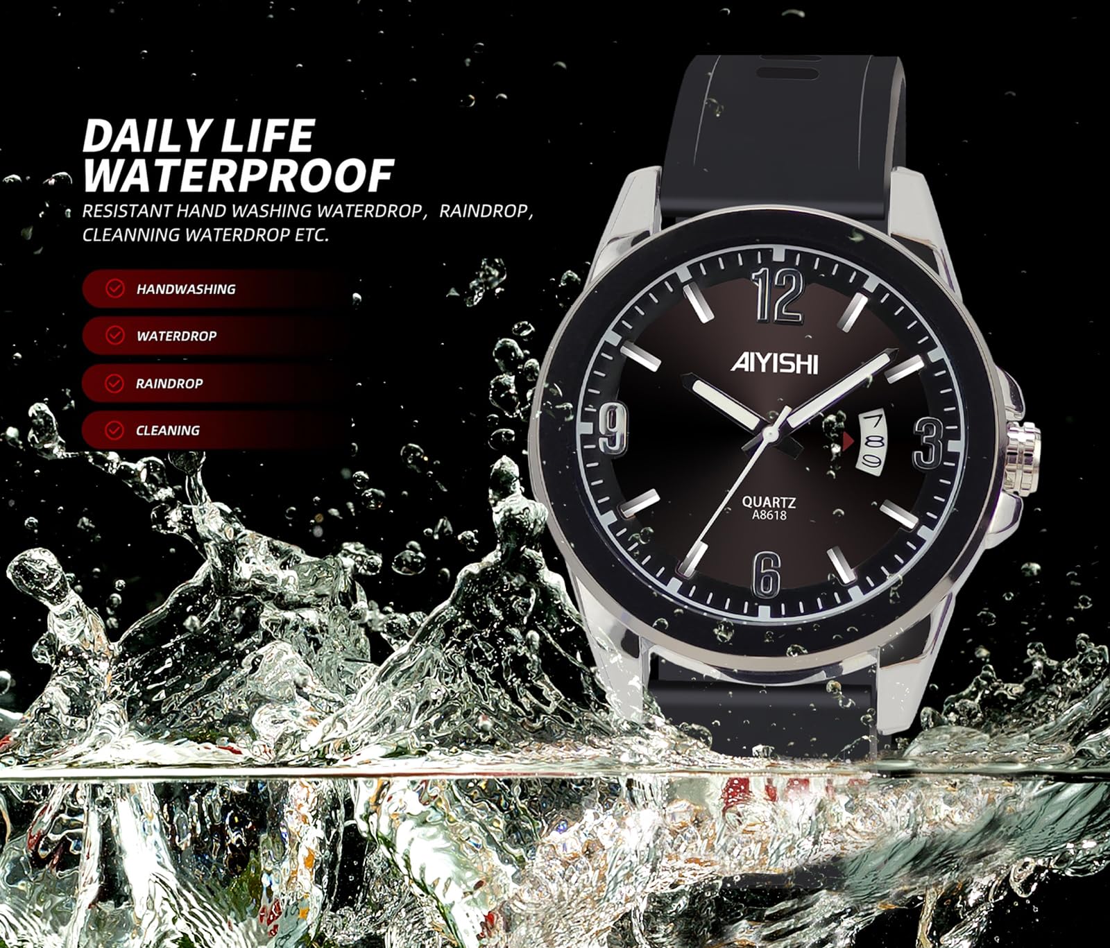 Men's Stylish Waterproof Wrist Watch - Calendar, Casual, Business & Sport Military Watch with Durable Rubber Silicone Band | Perfect for Everyday Wear, Office, Outdoor Activities & Gifts