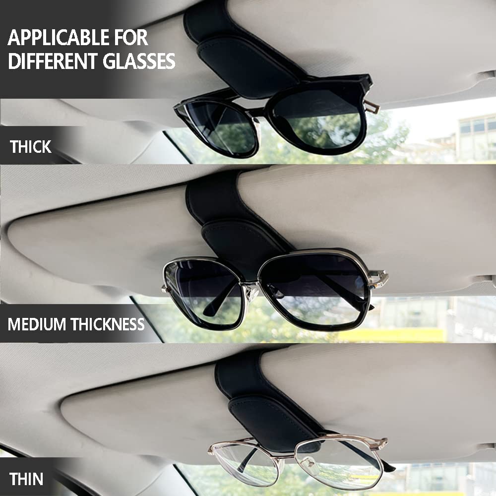 Magnetic Leather Sunglass Holder for Car - Sun Visor Eyeglass Hanger Clip & Ticket Card Organizer | Perfect for Driving, Road Trips and Daily Commute