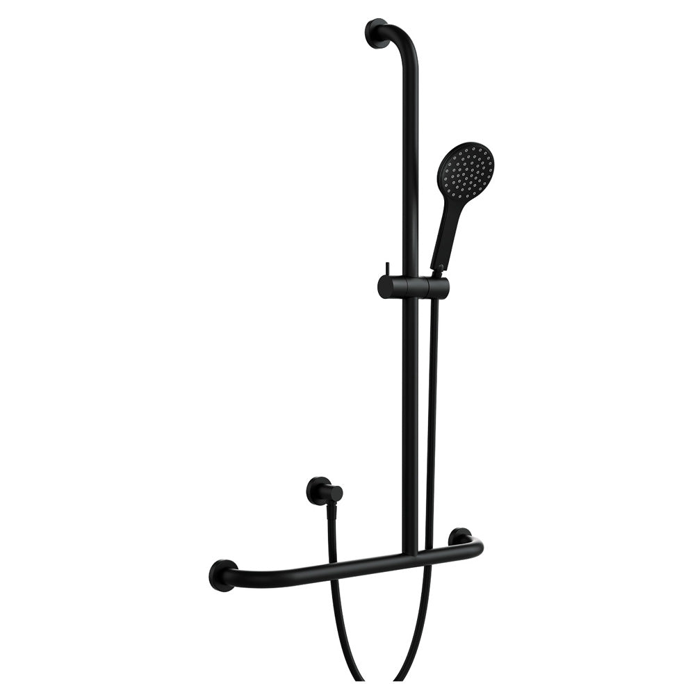 Fienza 444113BRH Right Hand Inverted T-Rail Shower System in Matte Black - Modern Bathroom Fixture for Luxurious Spa Experience