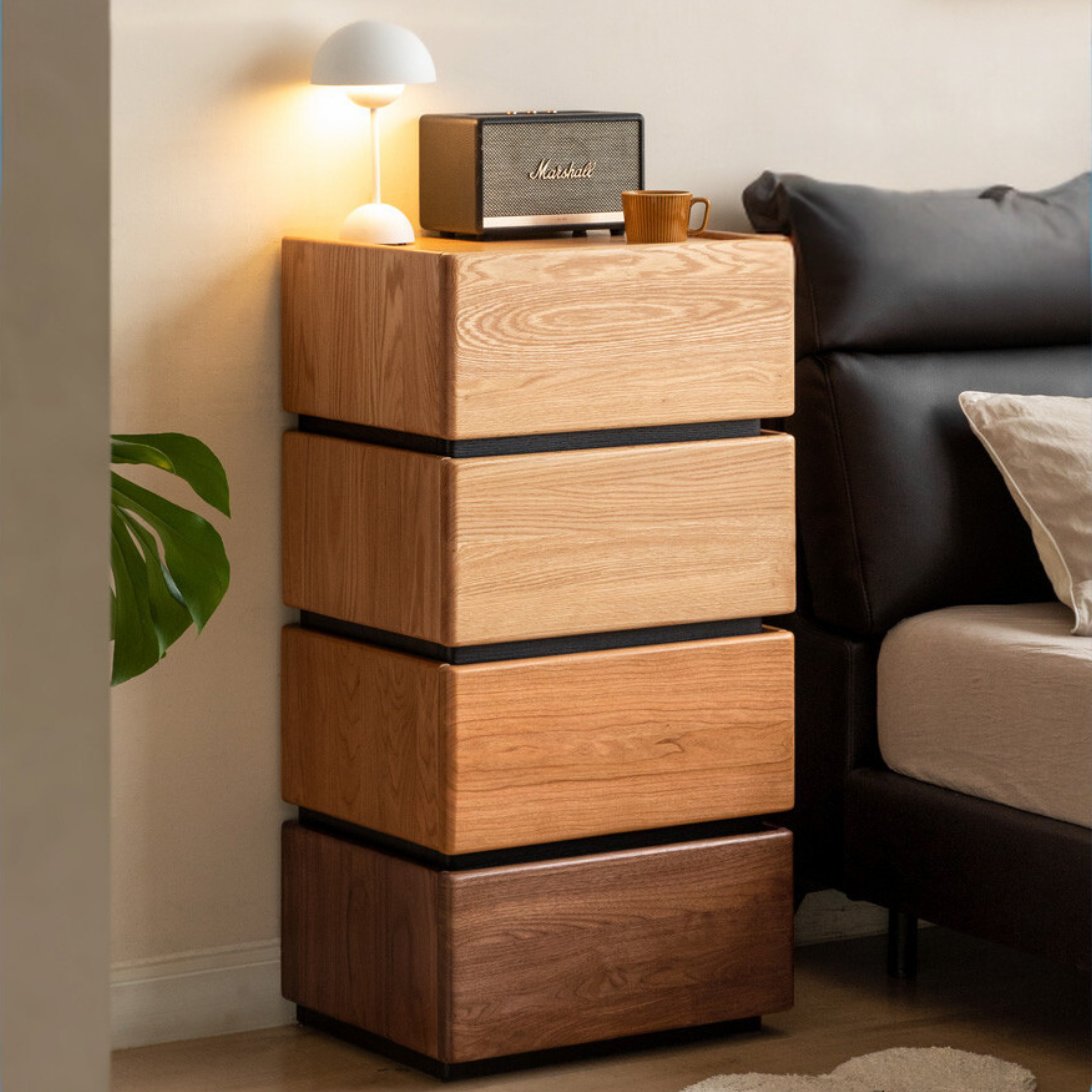 Premium Black Walnut, Cherry & Oak Solid Wood Nightstand with Customizable Storage | Modern Bedside Table for Bedroom, Living Room & Office