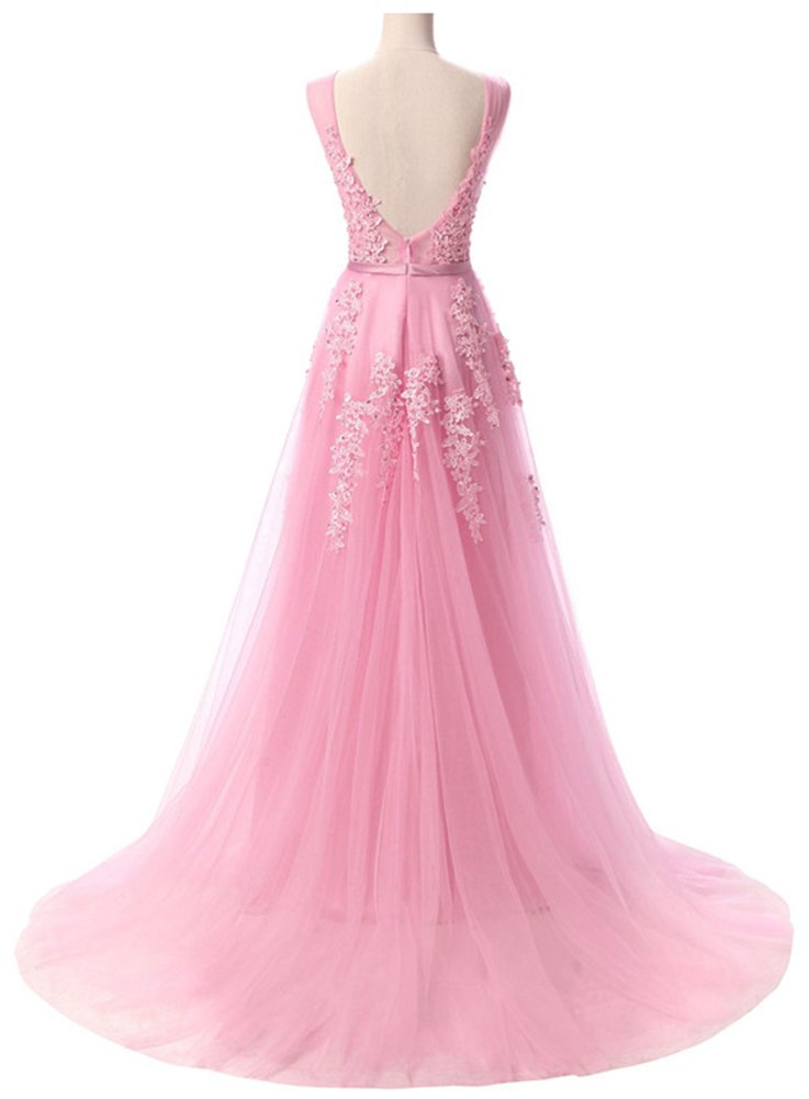 Honeydress Women's Beaded Lace Sexy Backless Long Evening Dress with Train - Perfect for Prom, Gala, Wedding & Formal Events