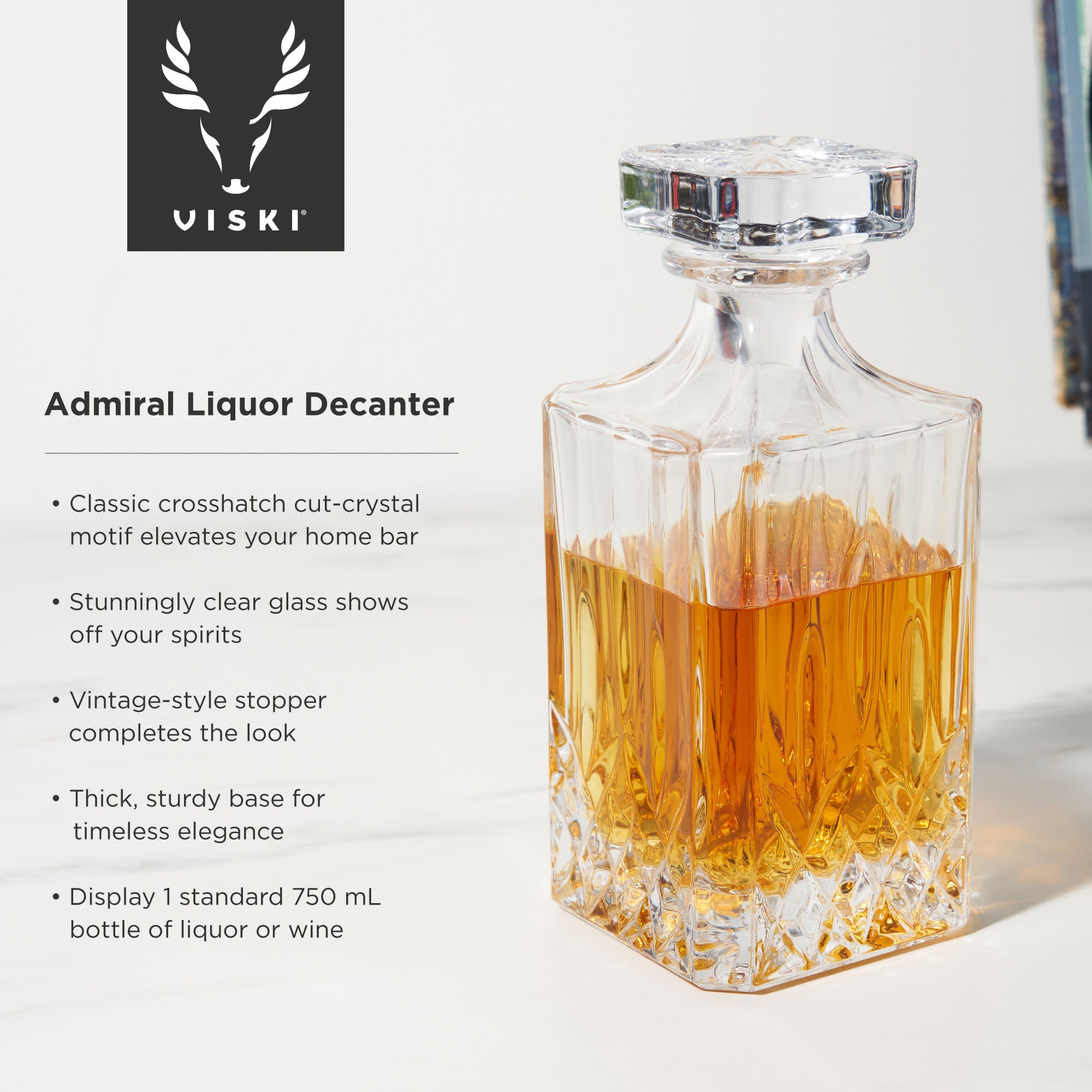 Premium Admiral Liquor Decanter Set - Elegant Glass Whiskey Decanter with 2 Crystal Whiskey Glasses - Perfect for Bourbon, Scotch, Rum & Brandy - Ideal for Home Bars, Gifts & Entertaining