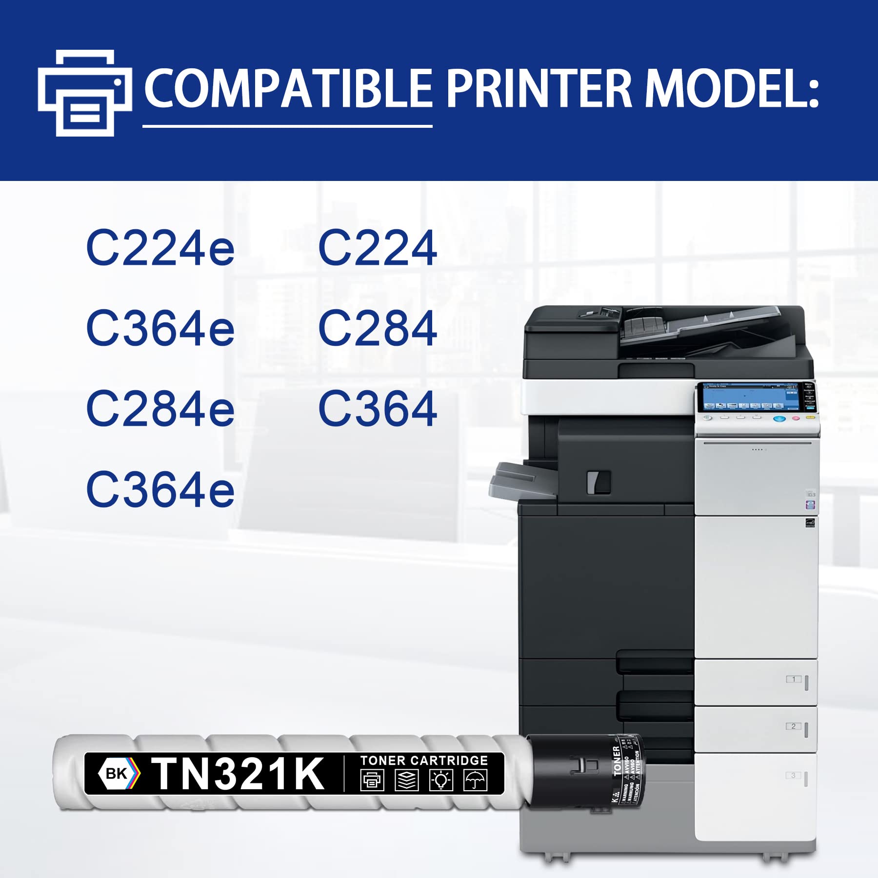 High-Yield TN321K TN-321K Replacement Toner Cartridge (27,500 Pages) for Konica Minolta Bizhub C224e/C284e/C364e Printers | 2-Pack Black | Compatible with Konica Minolta Bizhub Series | Perfect for Office, High-Volume Printing & Commercial Use