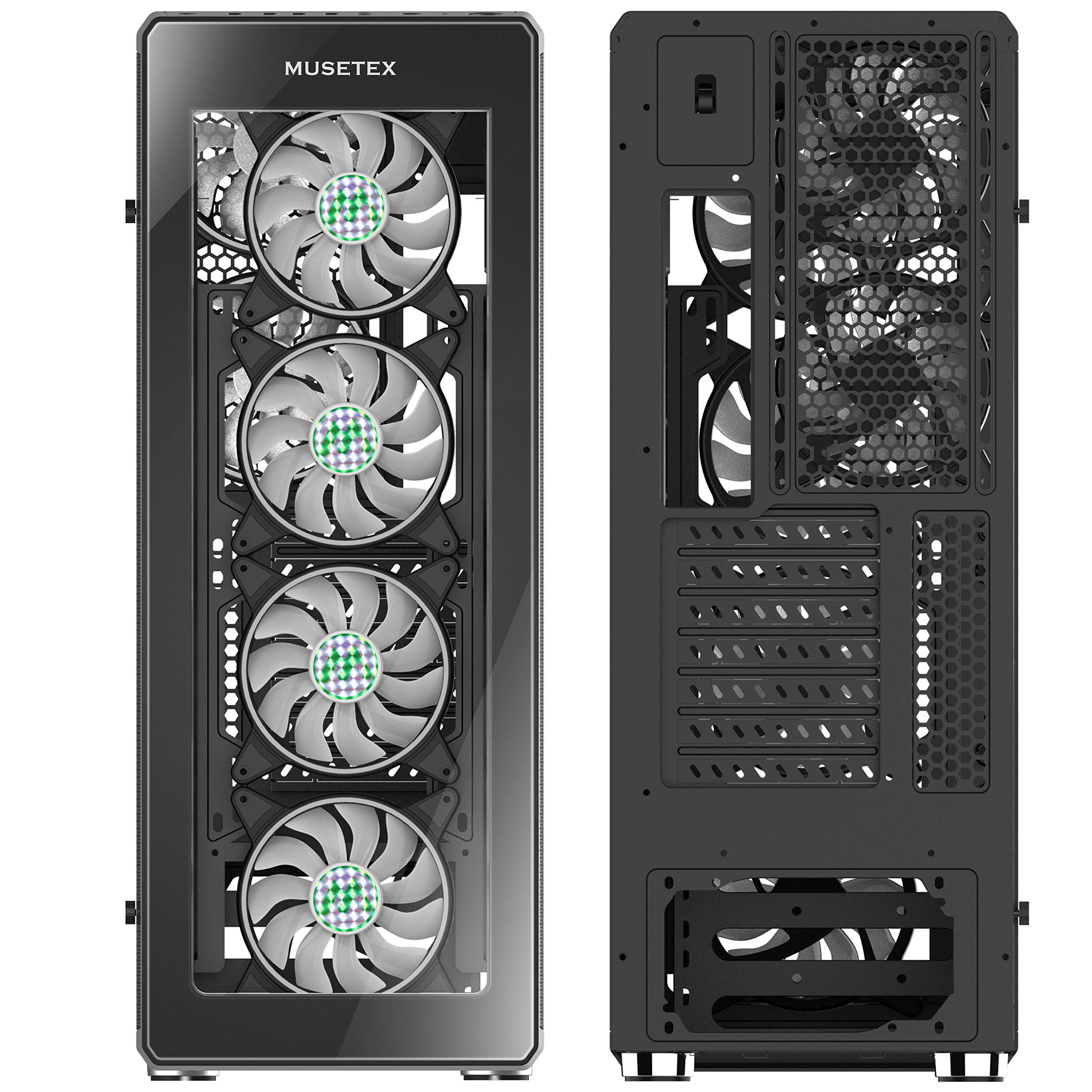 MUSETEX ATX Mid-Tower PC Gaming Case with 6 ARGB Fans & Tempered Glass - 2 USB 3.0 Ports, Remote Control, Superior Airflow & Cable Management (Model T400-N6) - Perfect for Gaming Rigs, Streaming Setups & High-Performance PC Builds