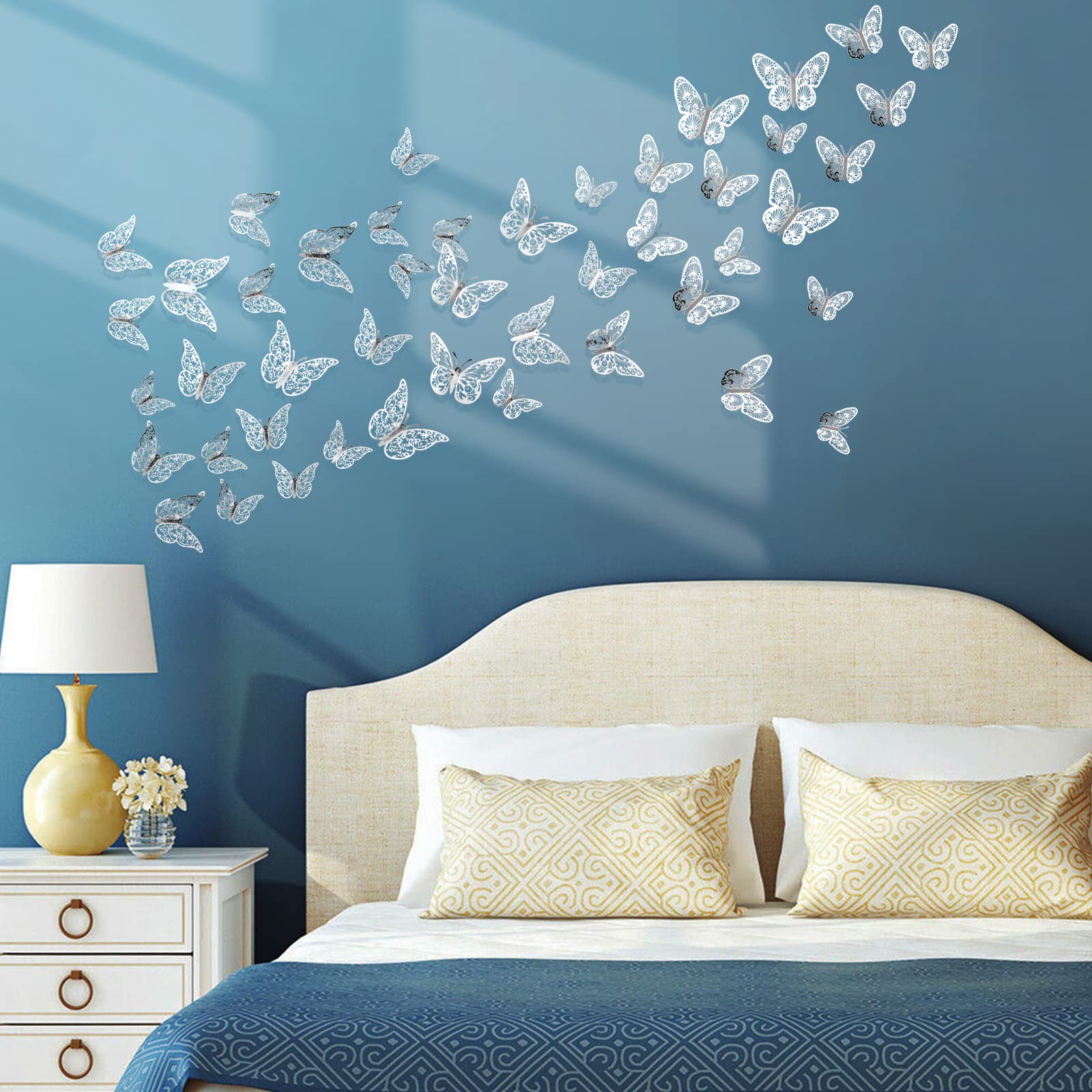 72 Pcs Silver Butterfly Decorations - 3 Sizes & Styles, 3D Wall Butterflies for Party, Birthday, Wedding, Nursery Room Decor | DIY Crafts, Cake Toppers, Wall Stickers & Home Decoration Ideas