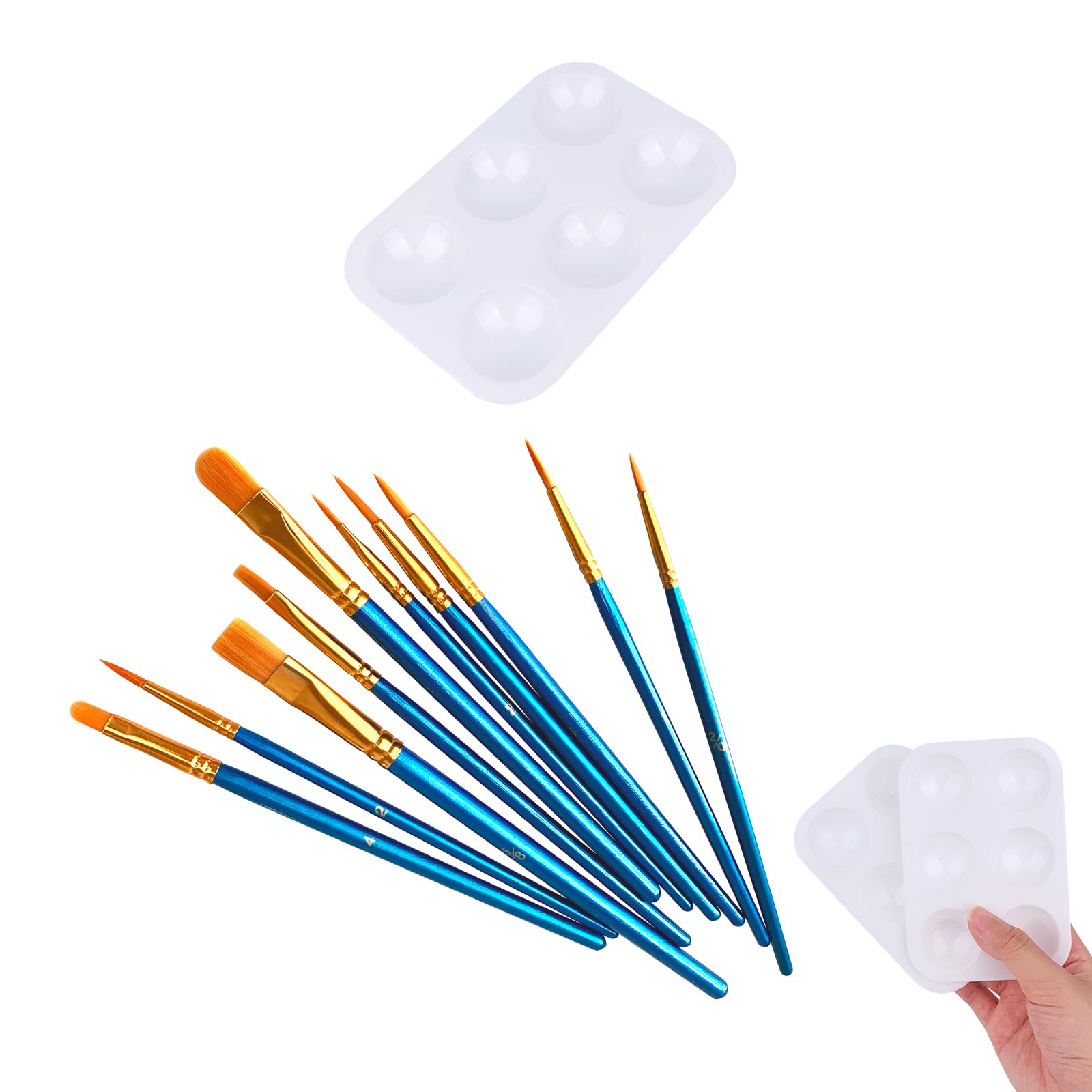 10-Piece Nylon Paint Brush Set with 6-Well Plastic Paint Tray Palette - Professional Artist & DIY Painting Supplies for Acrylic, Watercolor, Oil & Home Decor Projects