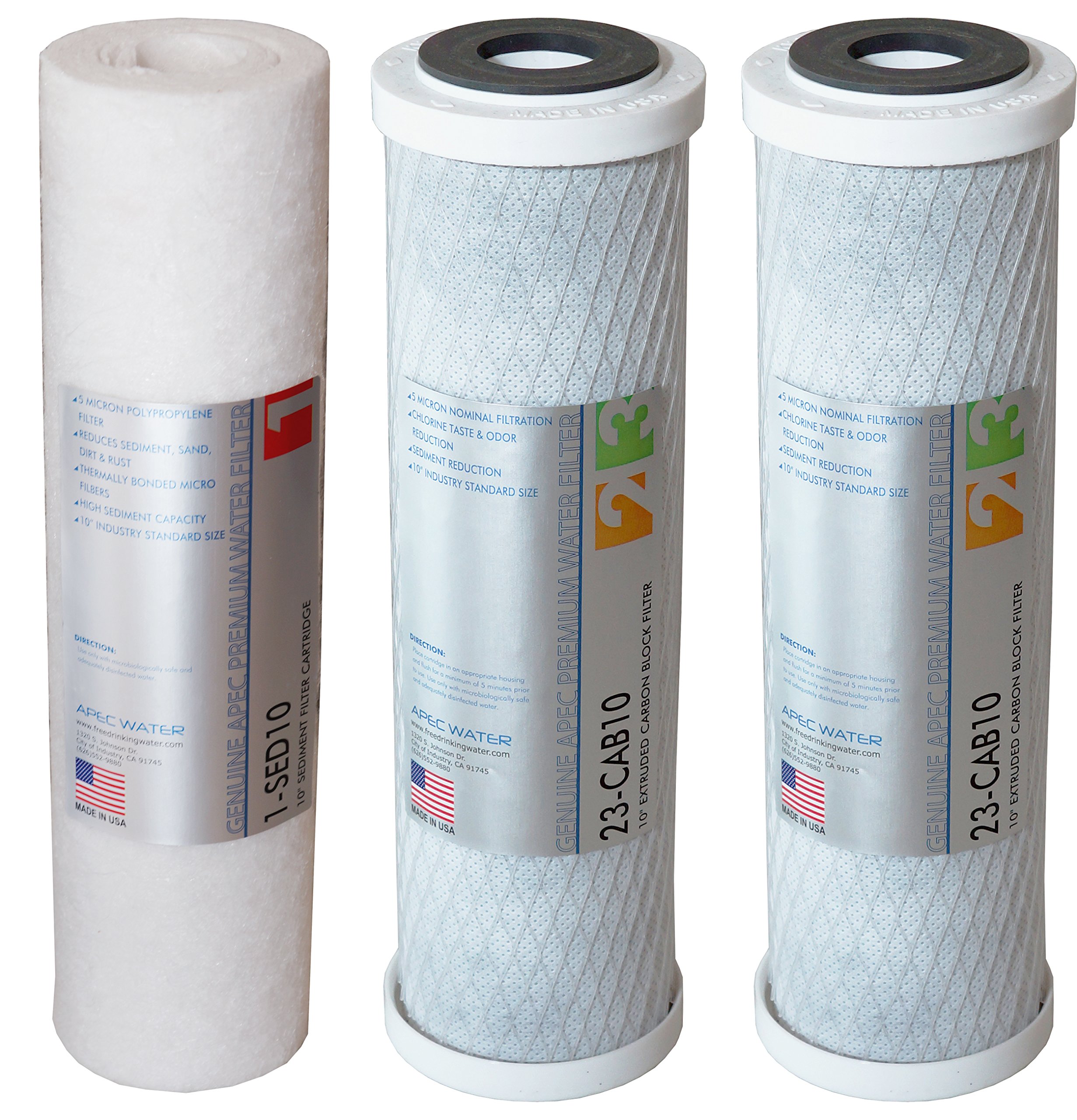 APEC Water Systems ULTIMATE Series 3-Stage Replacement Water Filter Set (Stage 1, 2 & 3) - US Made for Under Sink RO Systems - Perfect for Clean Drinking Water at Home or Office