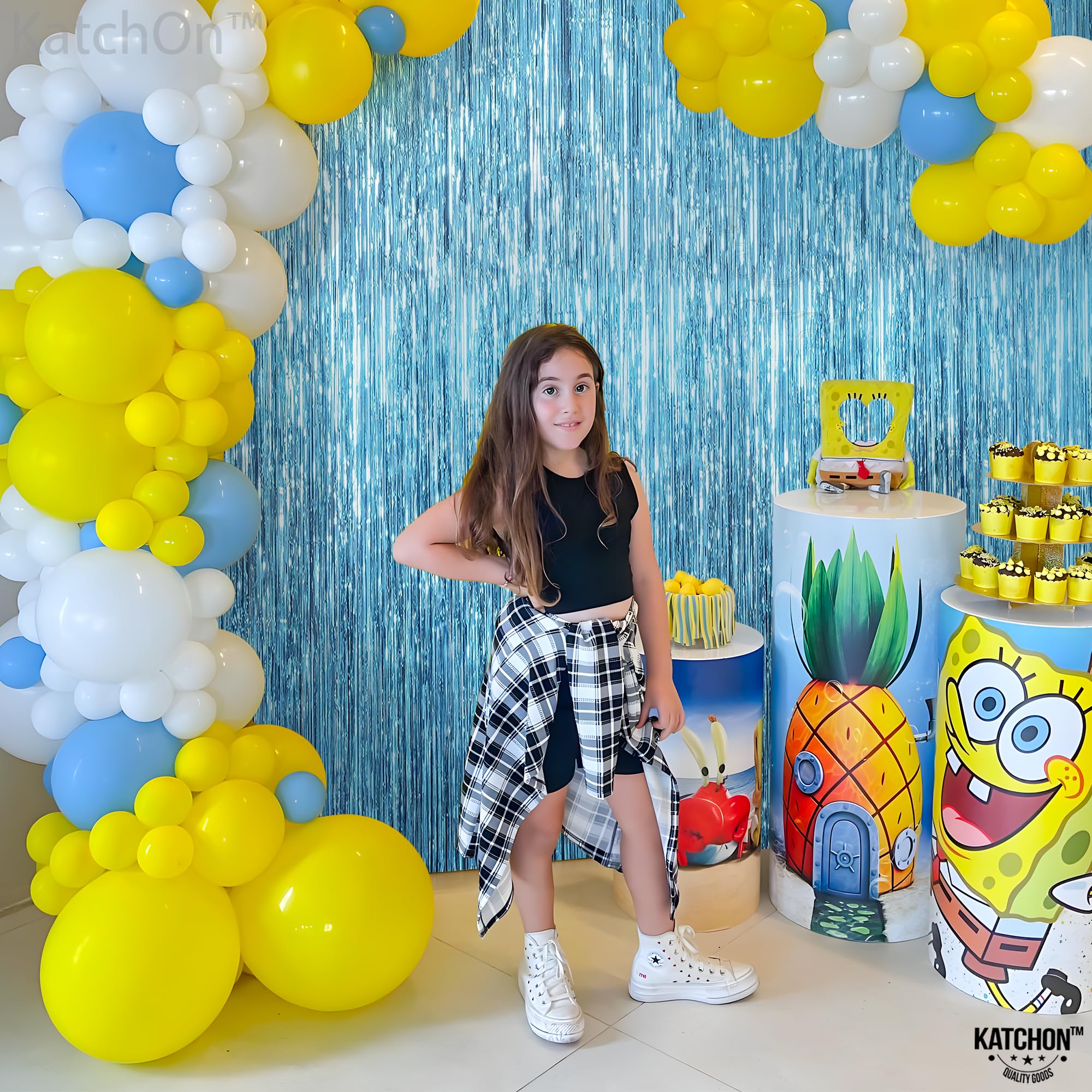 KatchOn Extra Large Blue Foil Fringe Curtain - 8x3.2 Feet (Pack of 2) | Under The Sea Party Decorations | Ocean Theme Backdrop | Mermaid Birthday Party Supplies | Perfect for Baby Showers, Bridal Showers, and Themed Events