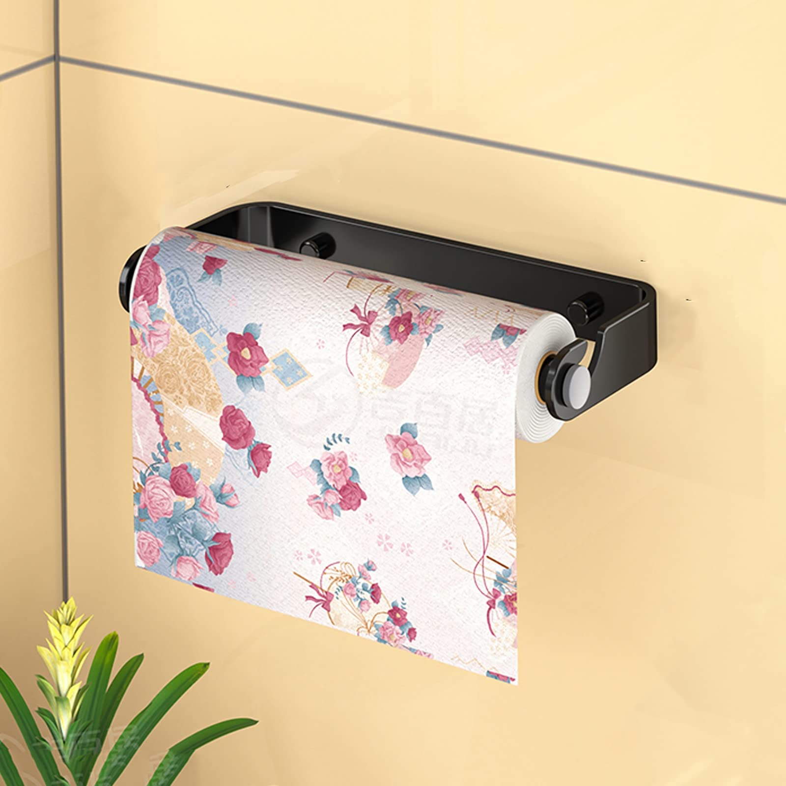 Under Cabinet Paper Towel Holder - 10in/25cm Black Aviation Aluminum, Adhesive or Drill Mount for Kitchen, Bathroom & Office - Space-Saving Roll Holder for Easy Access