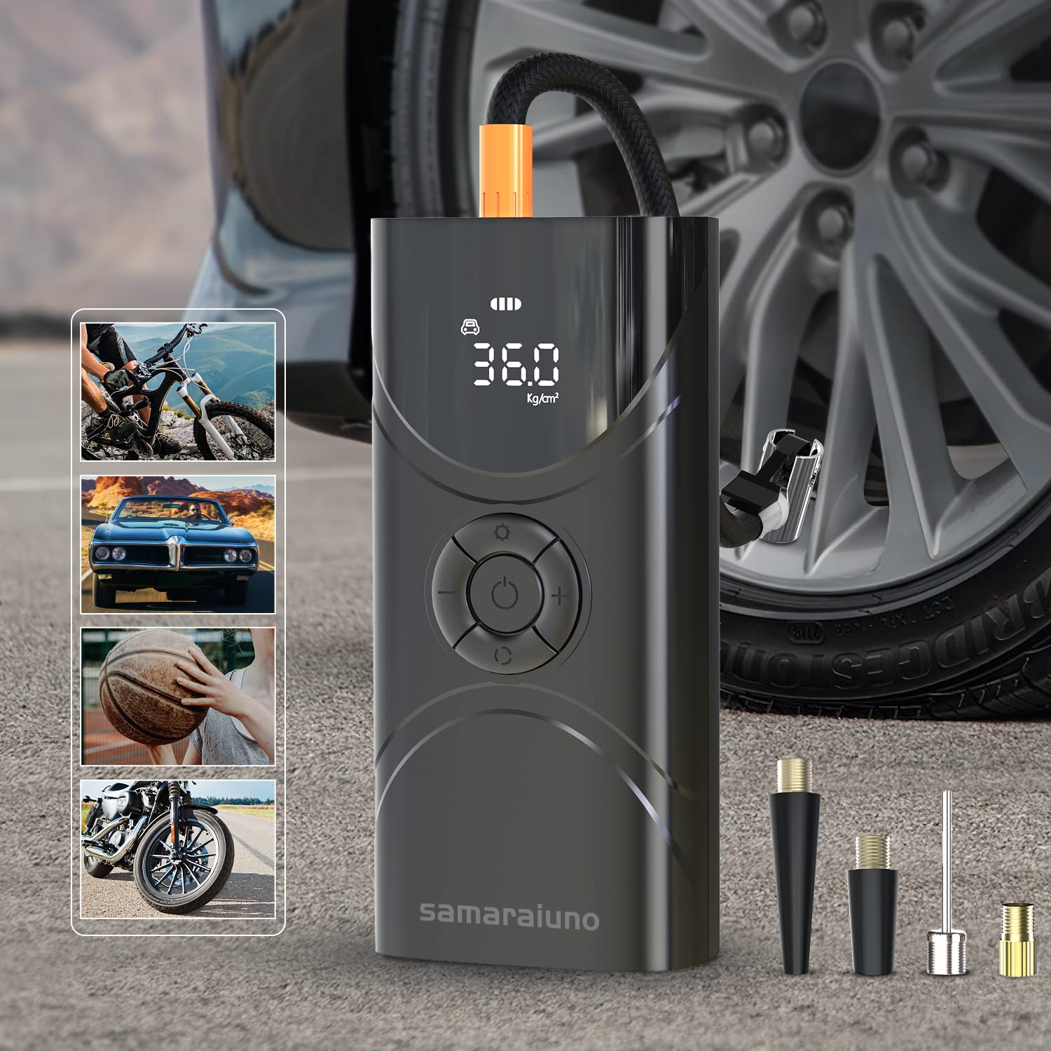 Portable Cordless Tire Inflator Air Compressor - 150PSI Digital Electric Pump with 9000mAh Rechargeable Battery & LED Light for Car, Bike, Motorcycle Tires & Sports Balls | Emergency & Travel Use
