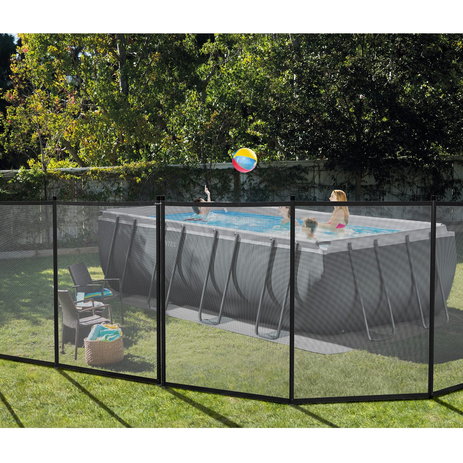 VINGLI 4Ft x 24Ft Black Swimming Pool Safety Fence - Heavy Duty Above Ground & Inground Pool Barrier for Kids & Pets - Perfect for Backyard, Deck, and Garden Protection