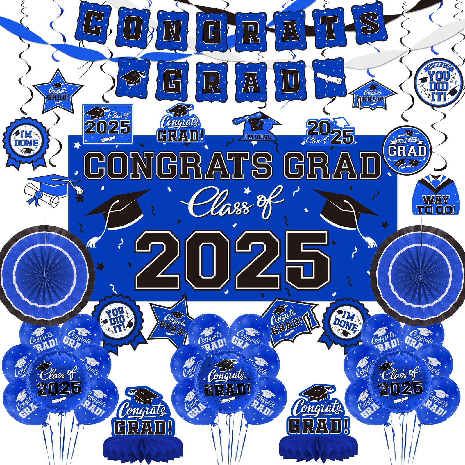 2025 Graduation Decorations Set - Congrats Banner, Backdrop & Balloons for High School & College Party