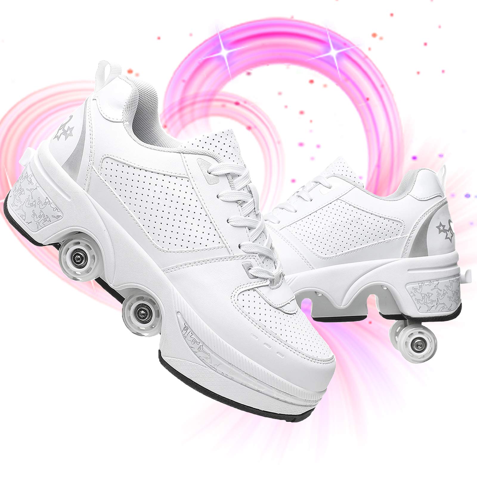 **YUNWANG Dual Use Roller Shoes for Men & Women – Convertible Casual Sports Shoes with 4 Wheels, Breathable Design – Perfect for Walking, Skating & Running**    *(Use Cases: Ideal for commuting, outdoor sports, fitness training, and casual wear.)*