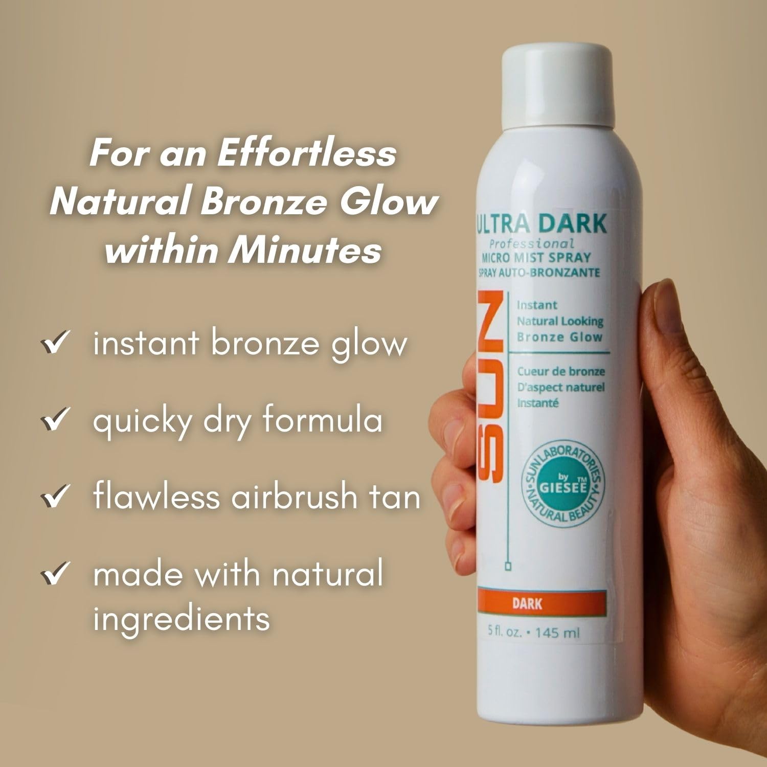 Sun Laboratories Ultra Dark Micro Mist Self Tanner Spray - Instant Sunless Tanning Lotion for Face & Body, Natural Looking Spray Tan Solution - Perfect for Beach Vacations, Weddings & Summer Glow