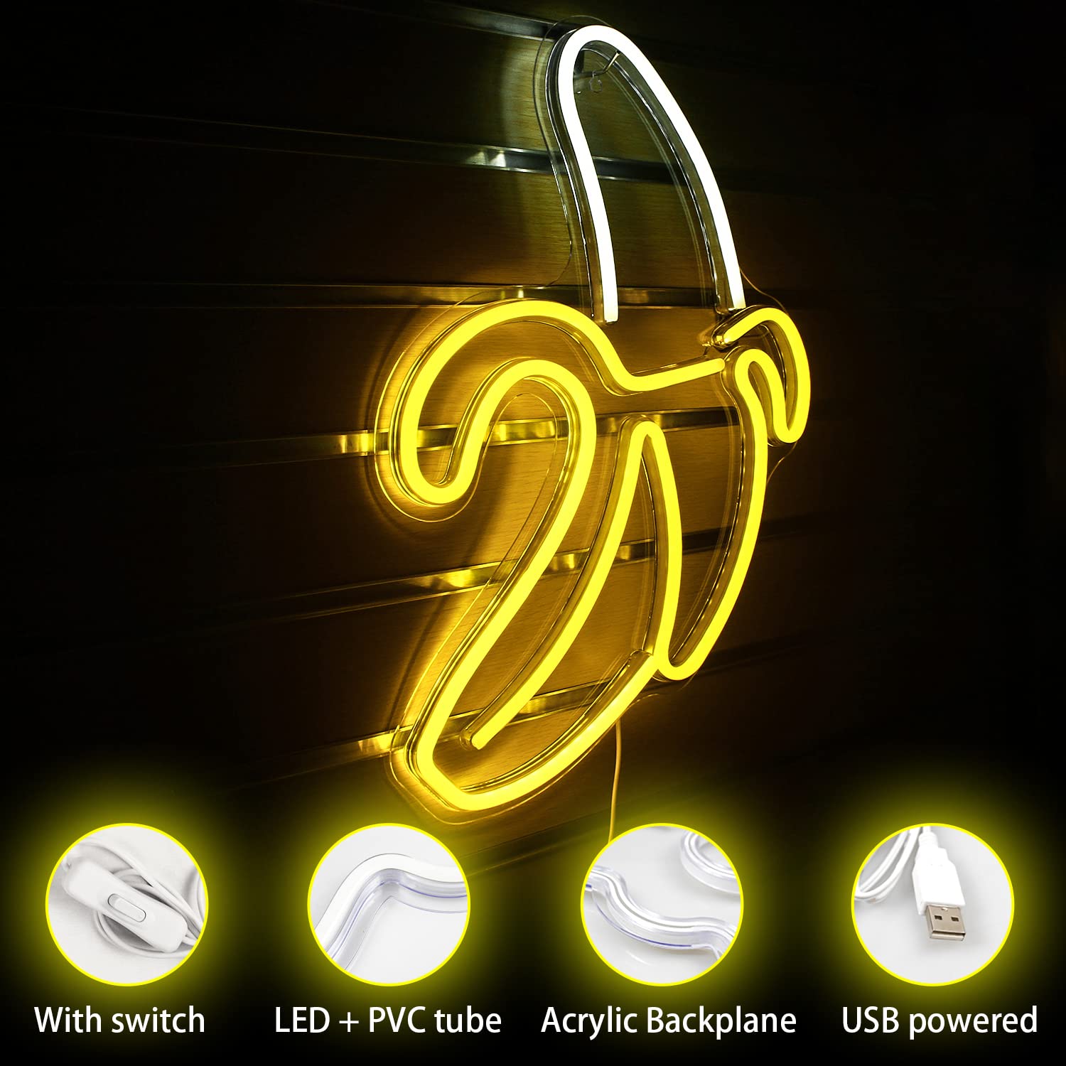 Banana Neon Sign LED Wall Art - 11''x19.7'' Warm Yellow Glow for Kids Bedroom, Birthday Party & Bar Decor | Durable Energy-Efficient Room Lighting for Home, Office & Game Room
