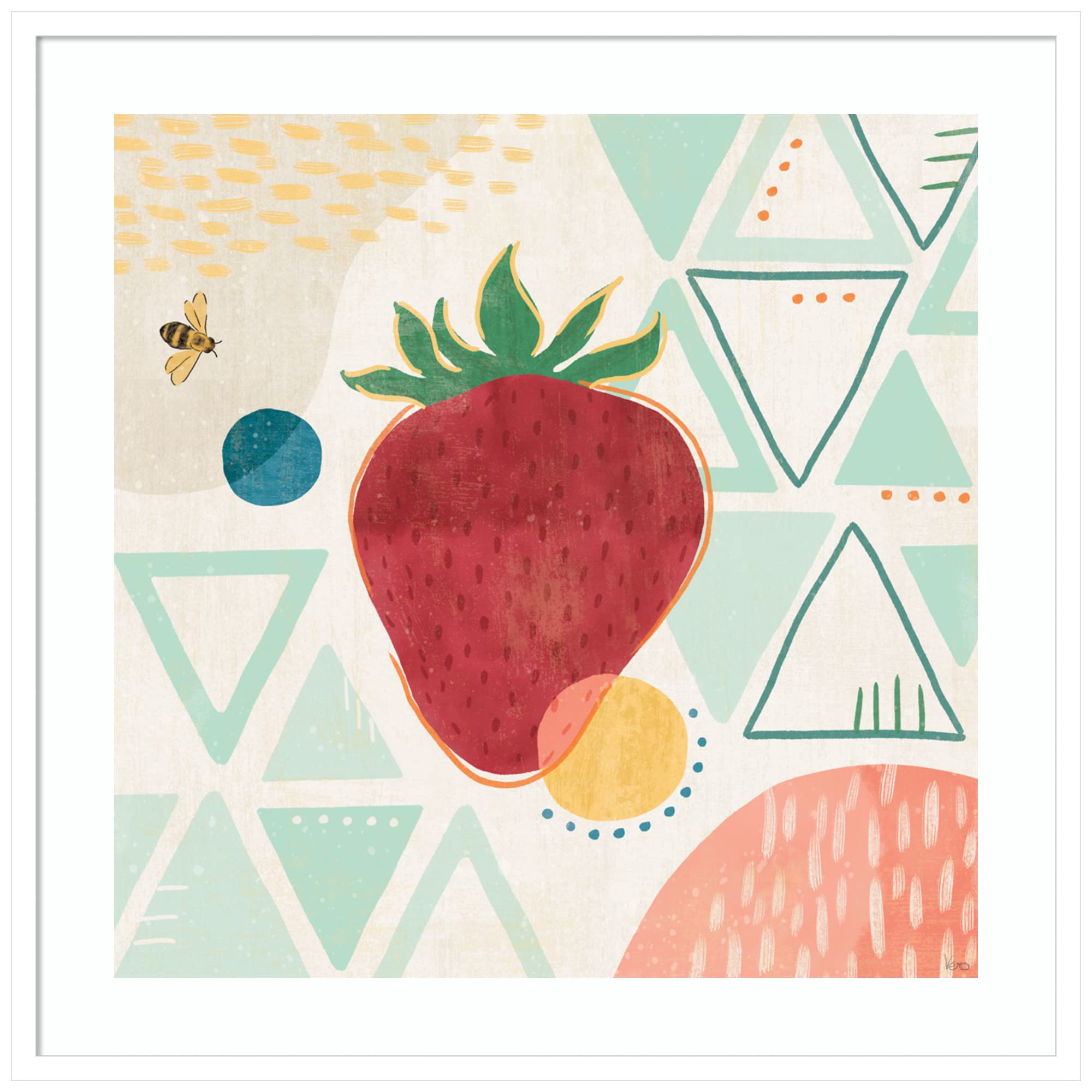 Amanti Art Framed Abstract Wall Art Print - 33x33 Fruit Frenzy IV by Veronique Charron | Whimsical Kitchen Decor, Large Poster Painting for Living Room, Bedroom, Bathroom & Office | Perfect for Modern Home & Office Decoration