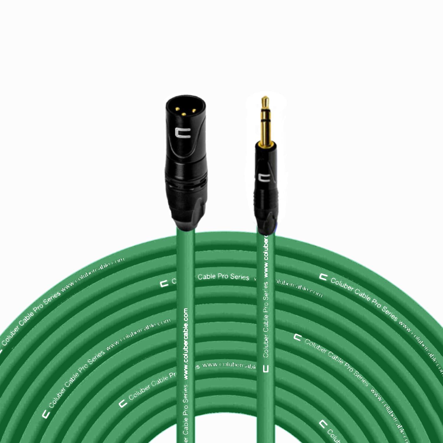 150ft Green Balanced XLR Male to 3.5mm TRS Cable - Professional 3-Pin Microphone Connector for Powered Speakers, Audio Interfaces & Mixers - Perfect for Live Performances, Studio Recording & DJ Setups