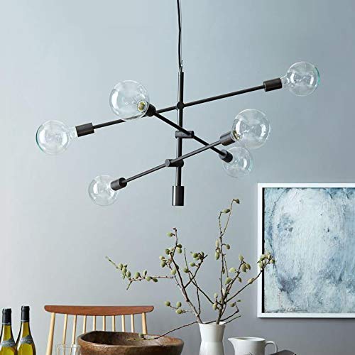 NIUYAO Modern Sputnik Chandelier - 6-Light Black Linear Mid Century Pendant Lighting Fixture for Hallway, Bar, Kitchen & Dining Room | Perfect for Contemporary Home Decor & Restaurant Lighting