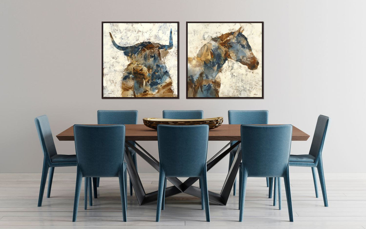 Bentley Wall Art Canvas Print - Brown & Blue Modern Abstract Painting - 33x33 Inches for Living Room, Bedroom & Office Decor
