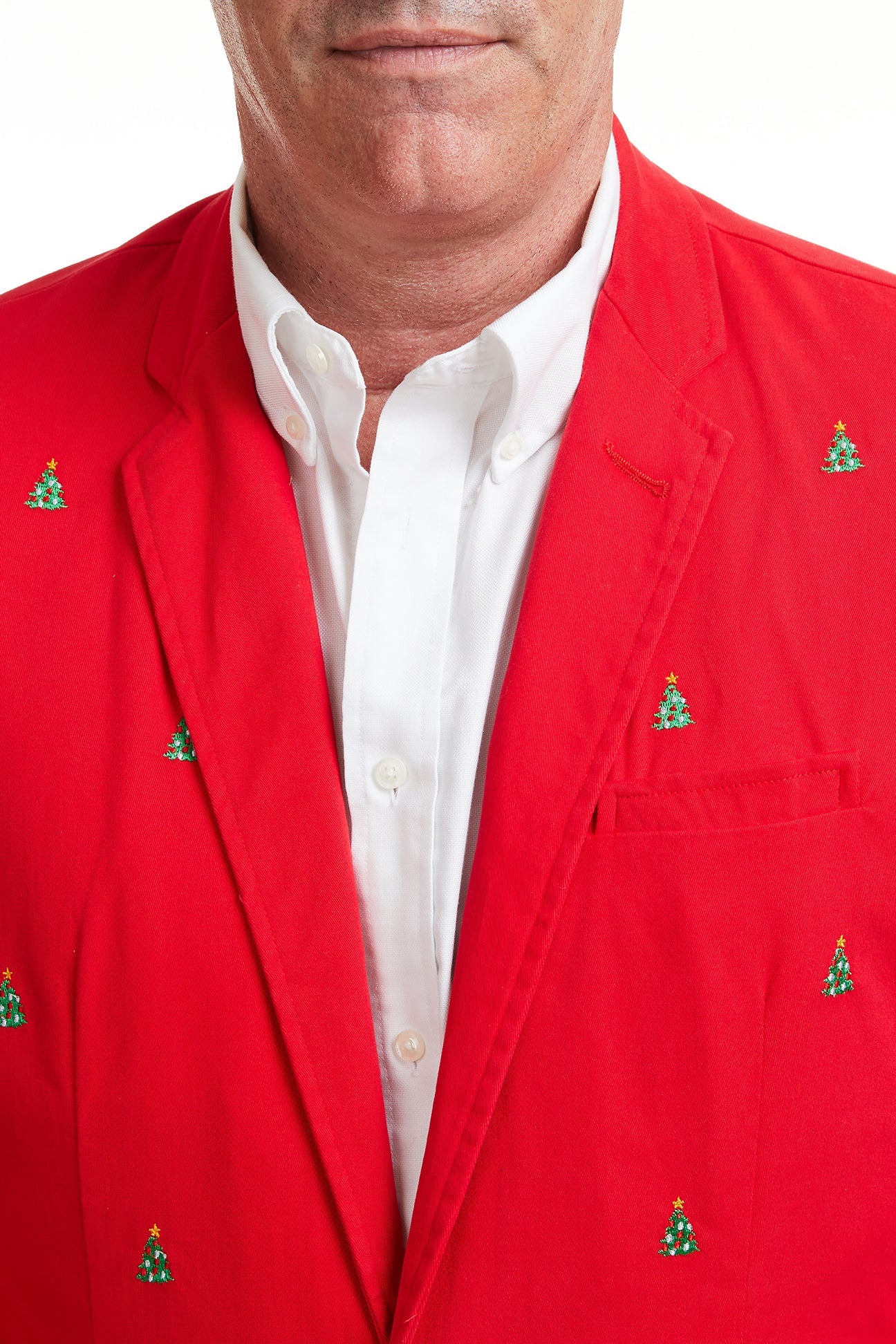 Spinnaker Blazer Bright Red with Christmas Trees - Men's Fashion Jacket for Holiday Parties & Festive Occasions